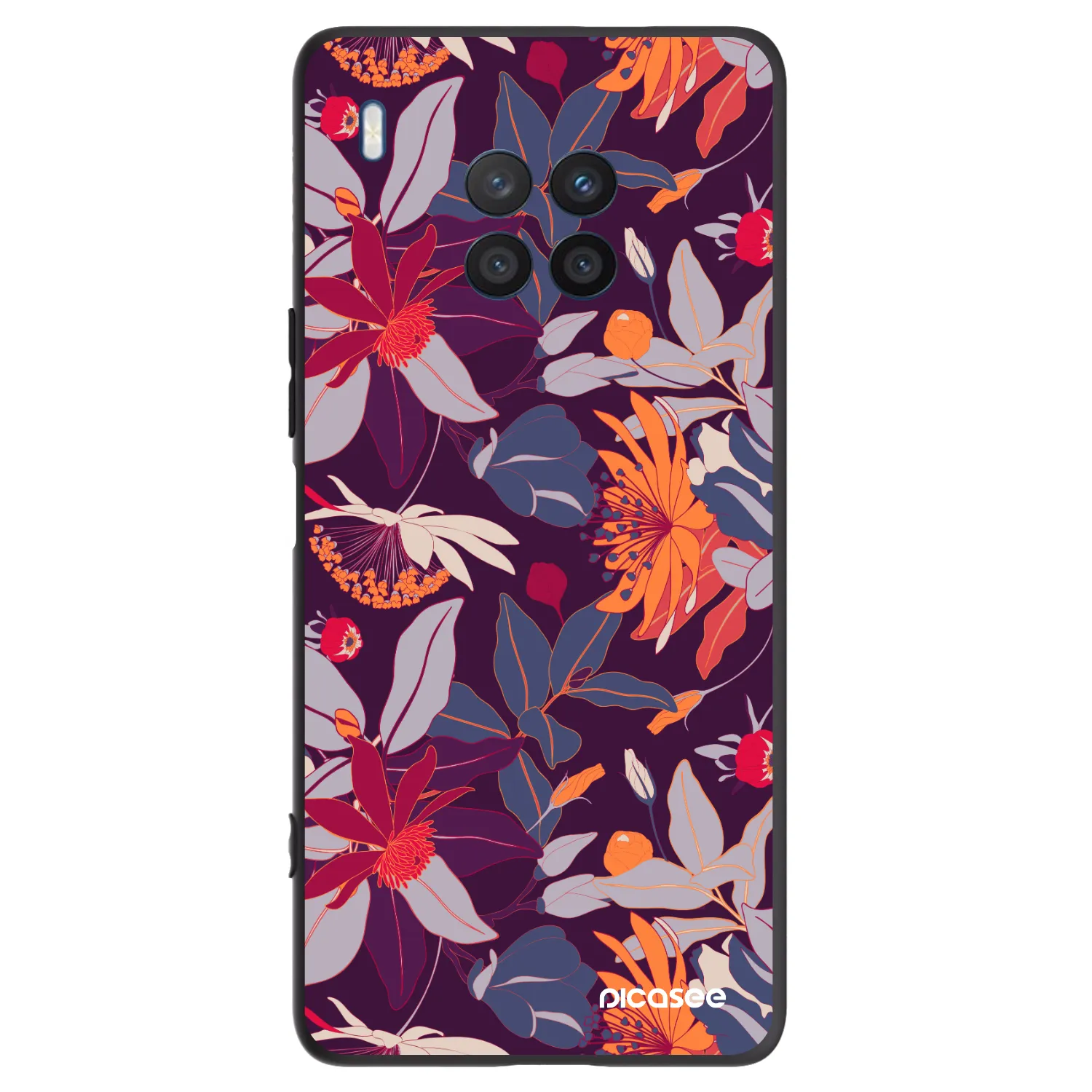 Picasee silikonowe czarne etui na Honor 50 Lite - Purple Leaf