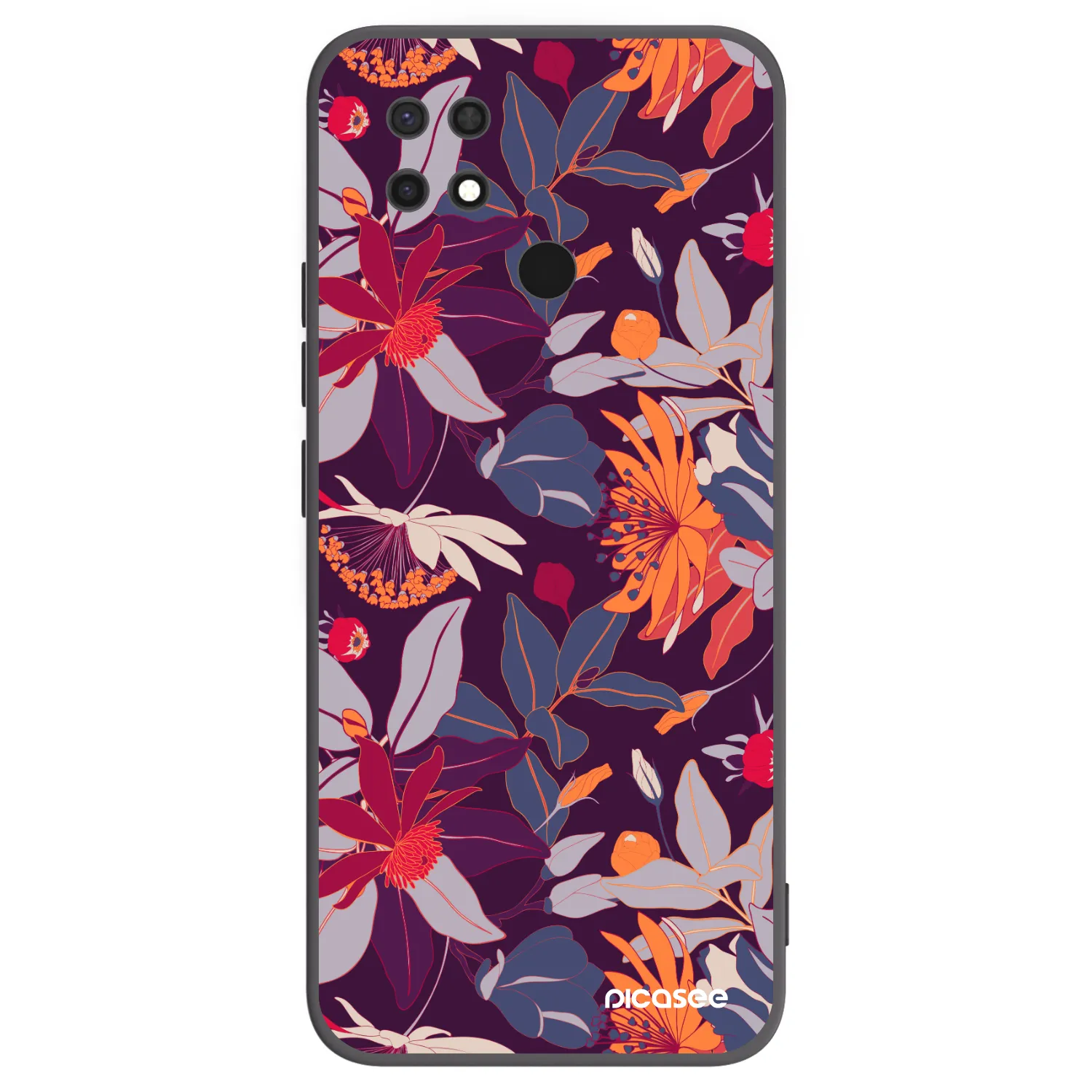 Picasee silikonowe czarne etui na Xiaomi Redmi 10C - Purple Leaf