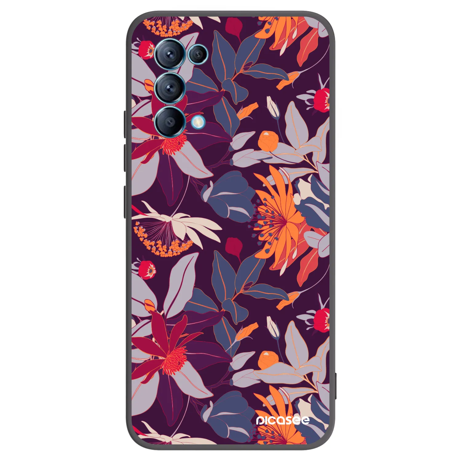 Picasee silikonowe czarne etui na OPPO Reno 5 5G - Purple Leaf