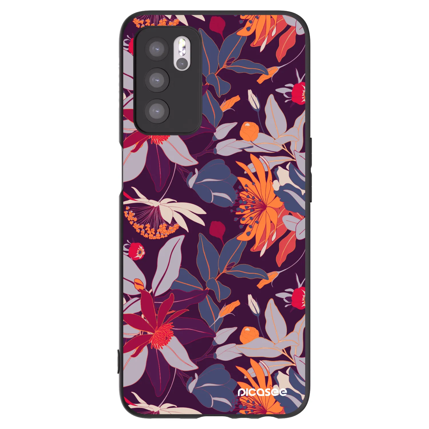 Picasee silikonowe czarne etui na OPPO A16s - Purple Leaf