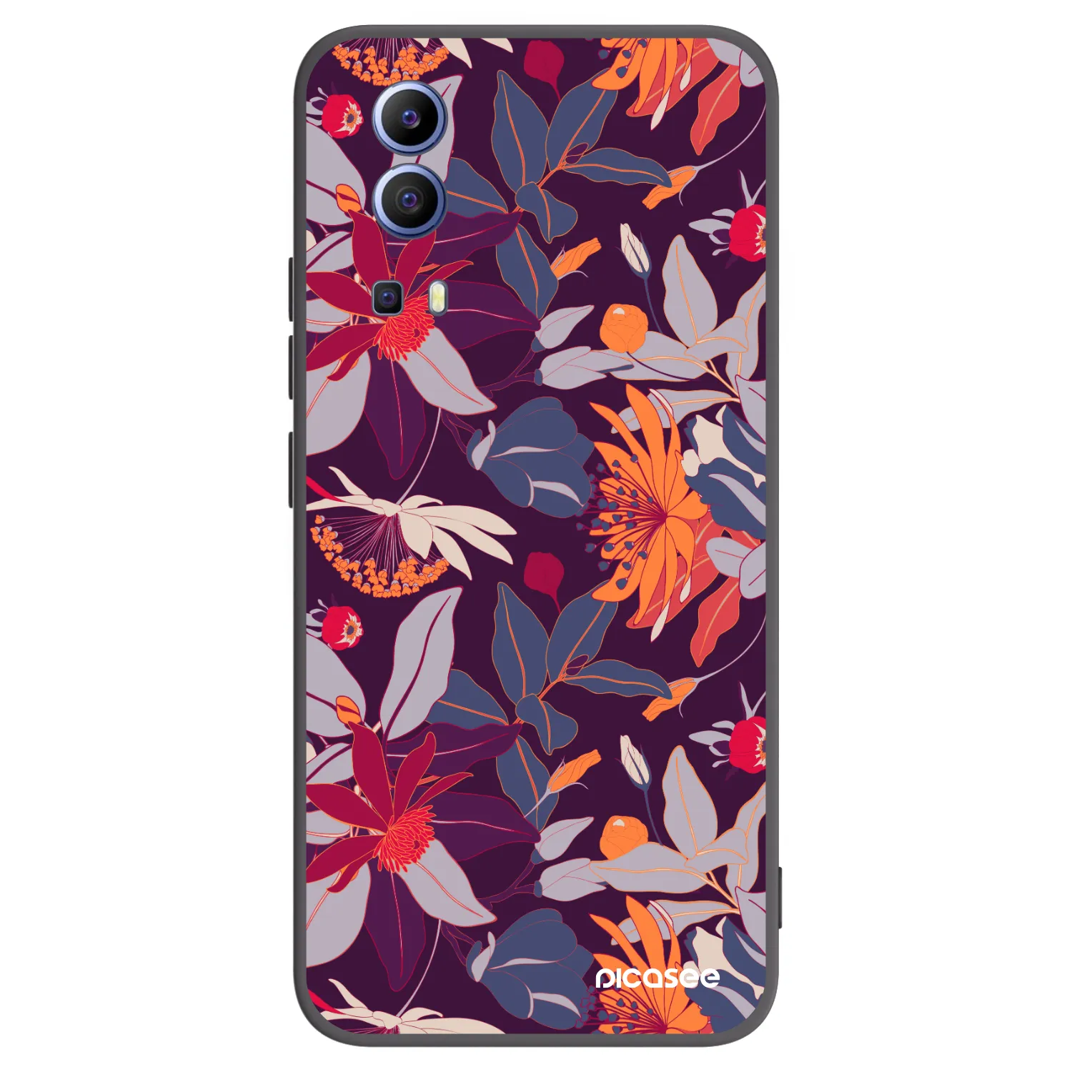 Picasee silikonowe czarne etui na Vivo Y52 5G - Purple Leaf