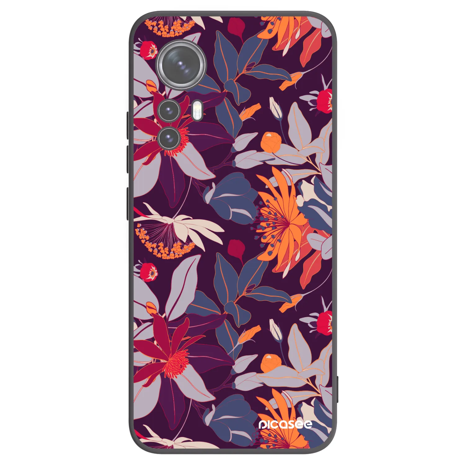 Picasee silikonowe czarne etui na Xiaomi 12X - Purple Leaf