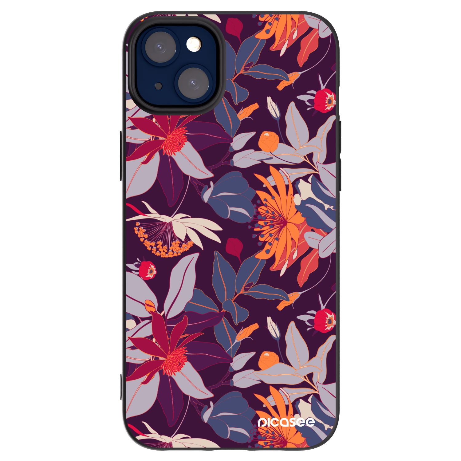 Picasee silikonowe czarne etui na Apple iPhone 14 Plus - Purple Leaf