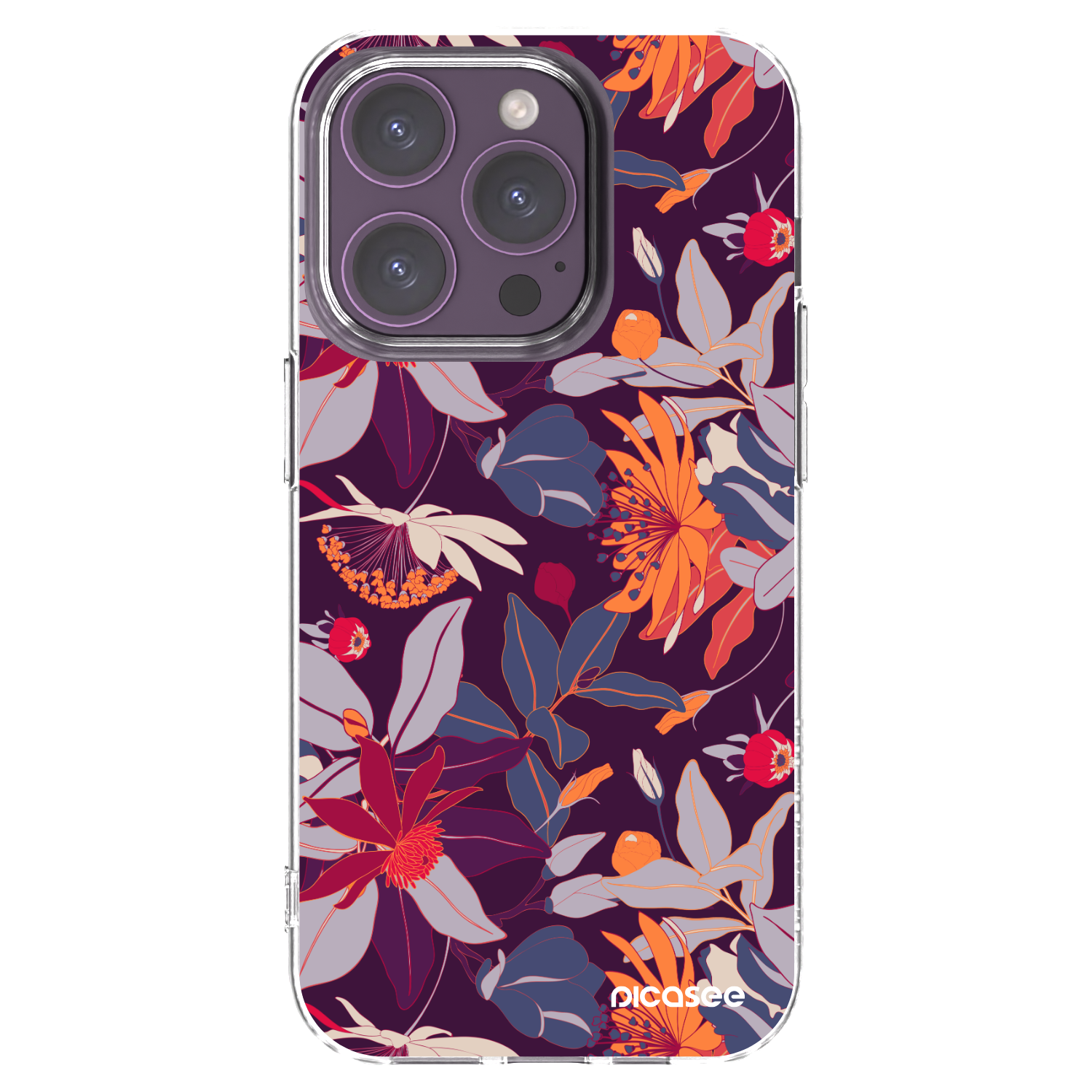 Picasee silikonowe przeźroczyste etui na Apple iPhone 14 Pro - Purple Leaf