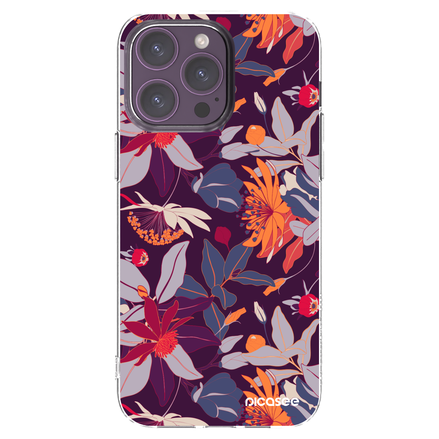 Picasee silikonowe przeźroczyste etui na Apple iPhone 14 Pro Max - Purple Leaf