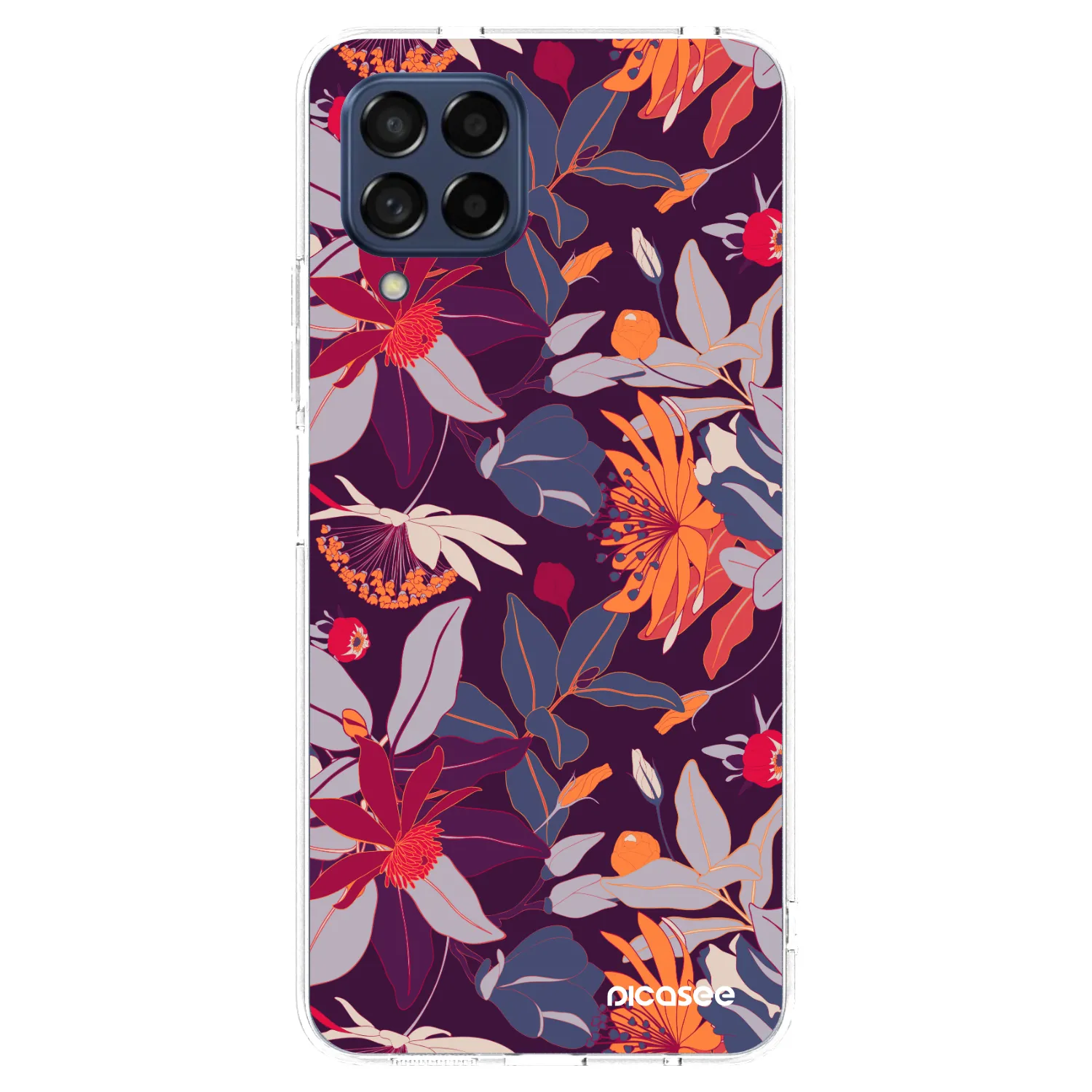 Picasee silikonowe przeźroczyste etui na Samsung Galaxy M53 5G - Purple Leaf