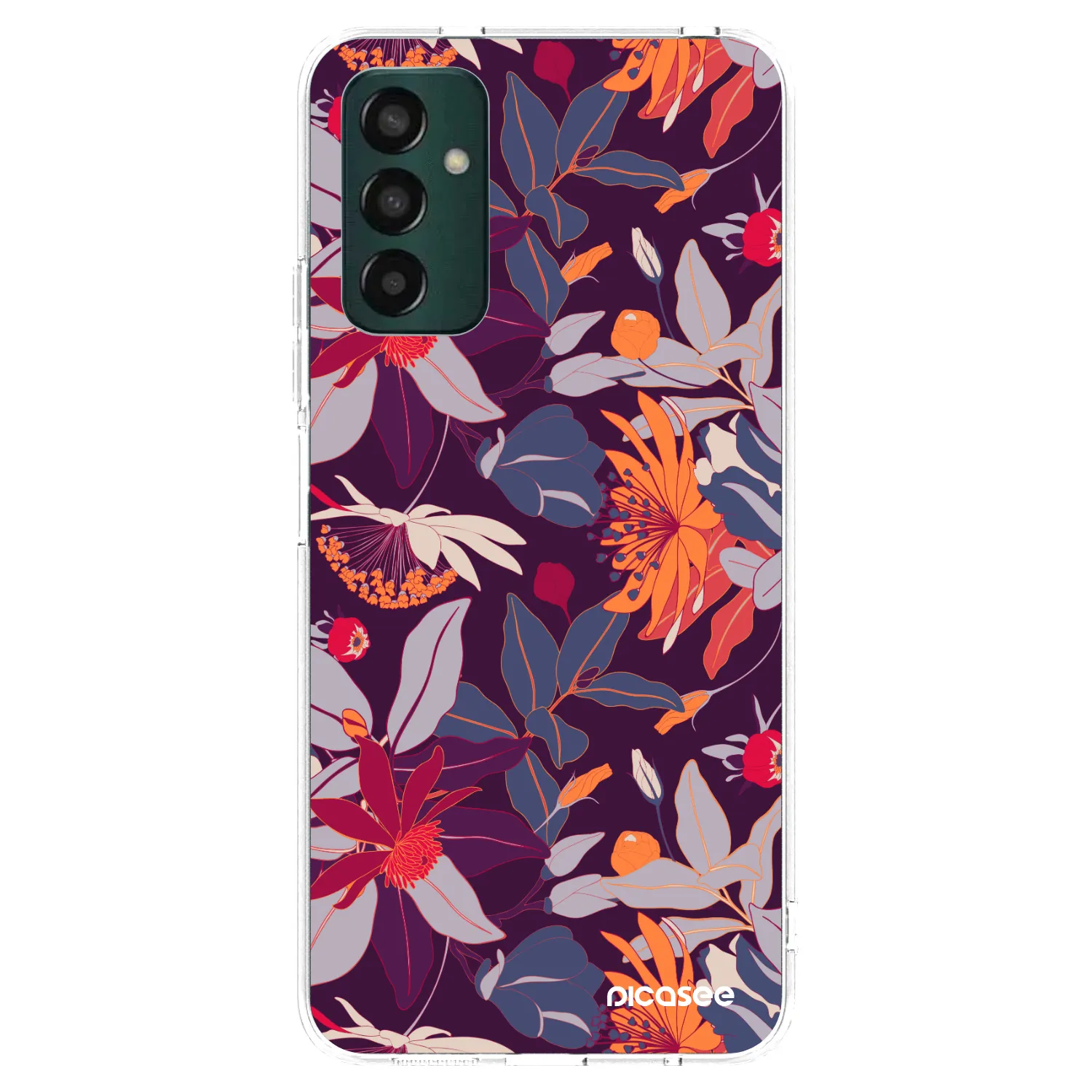 Picasee silikonowe przeźroczyste etui na Samsung Galaxy M13 M135F - Purple Leaf