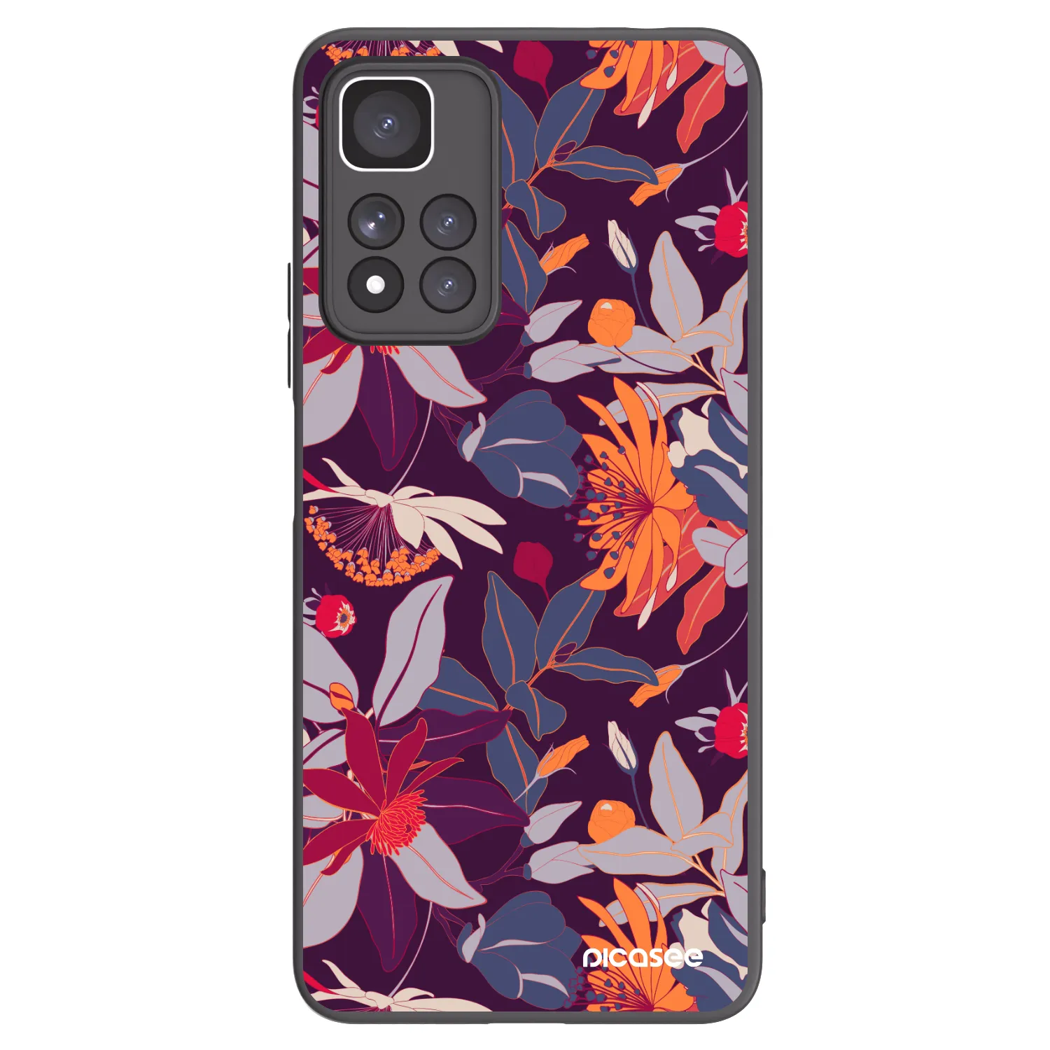 Picasee silikonowe czarne etui na Xiaomi Redmi Note 11 Pro+ 5G - Purple Leaf