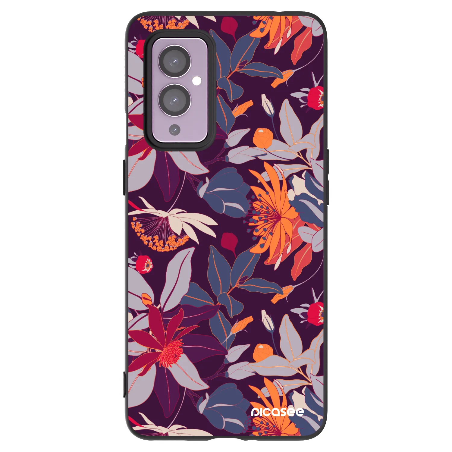 Picasee silikonowe czarne etui na OnePlus 9 - Purple Leaf