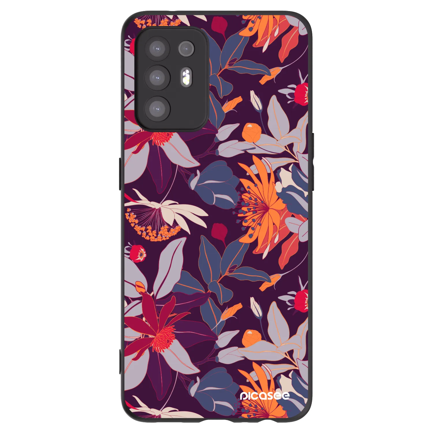 Picasee silikonowe czarne etui na OPPO A94 5G - Purple Leaf