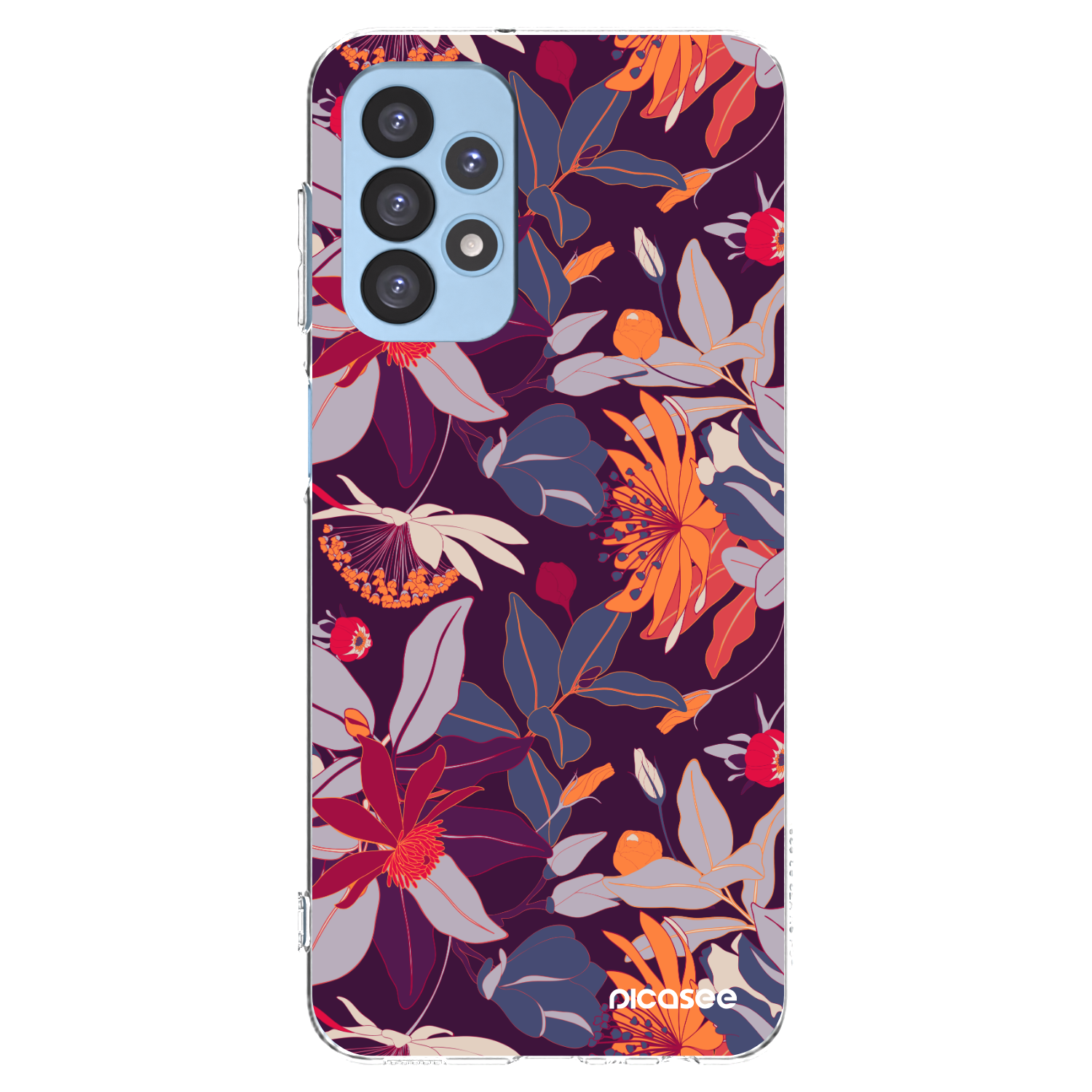 Picasee silikonowe przeźroczyste etui na Samsung Galaxy A23 A235F 4G - Purple Leaf