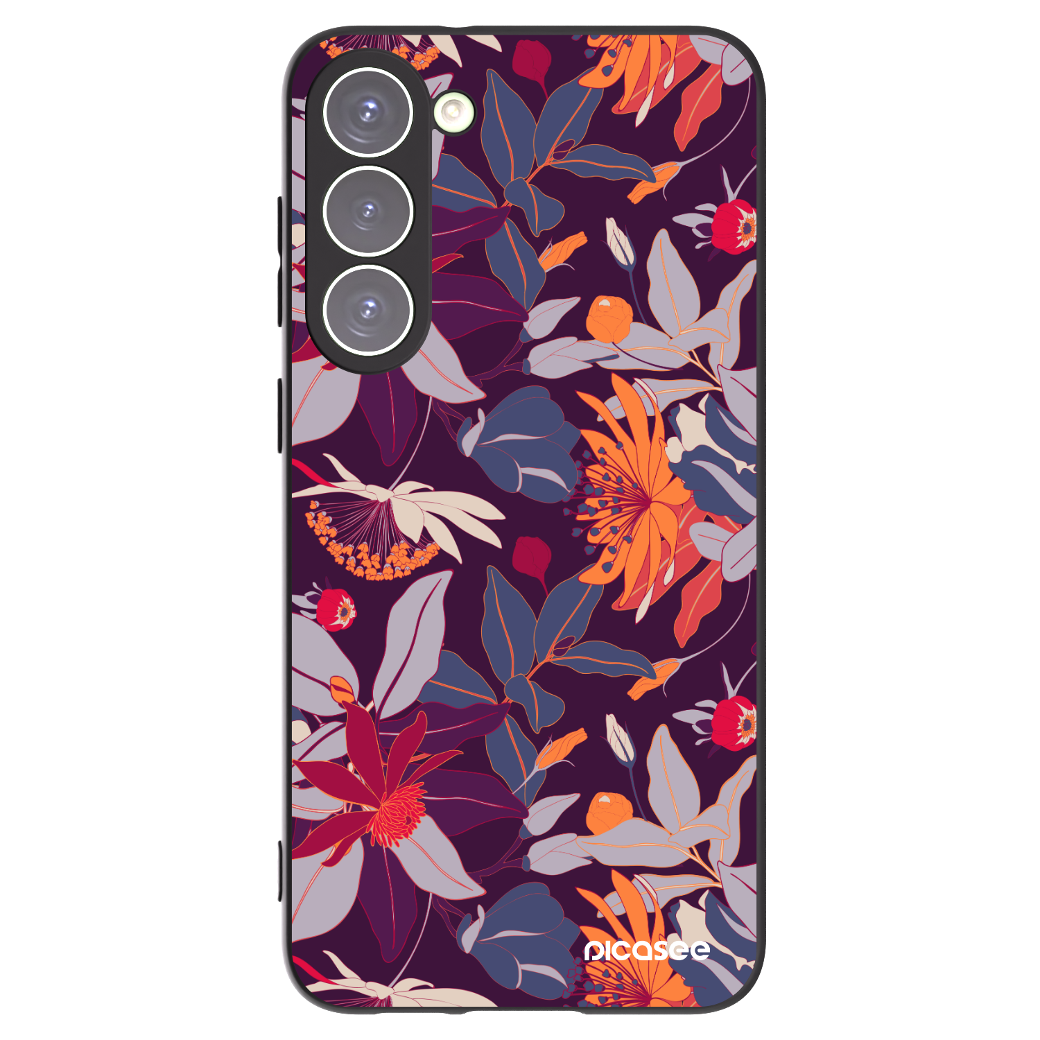 Picasee silikonowe czarne etui na Samsung Galaxy S23+ 5G - Purple Leaf