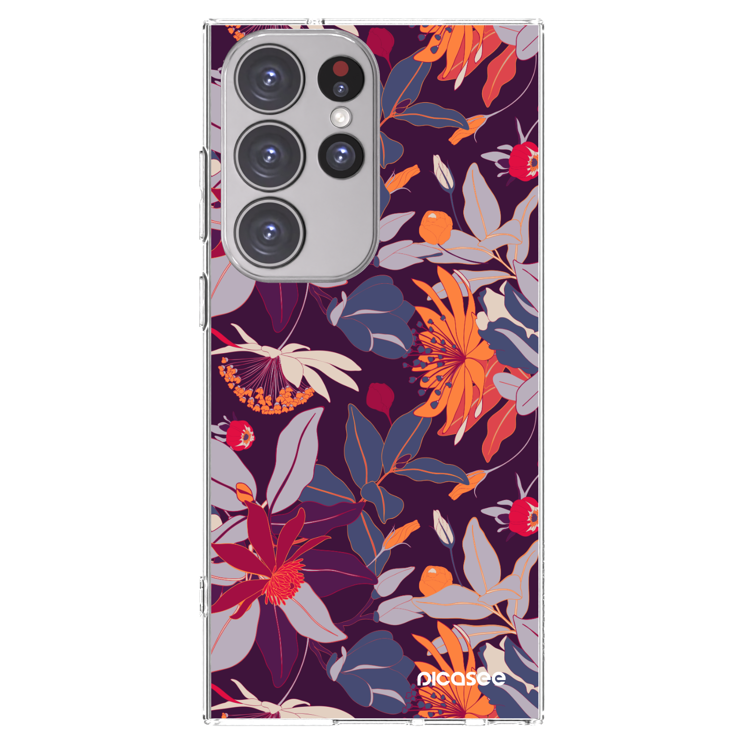 Picasee silikonowe przeźroczyste etui na Samsung Galaxy S23 Ultra 5G - Purple Leaf