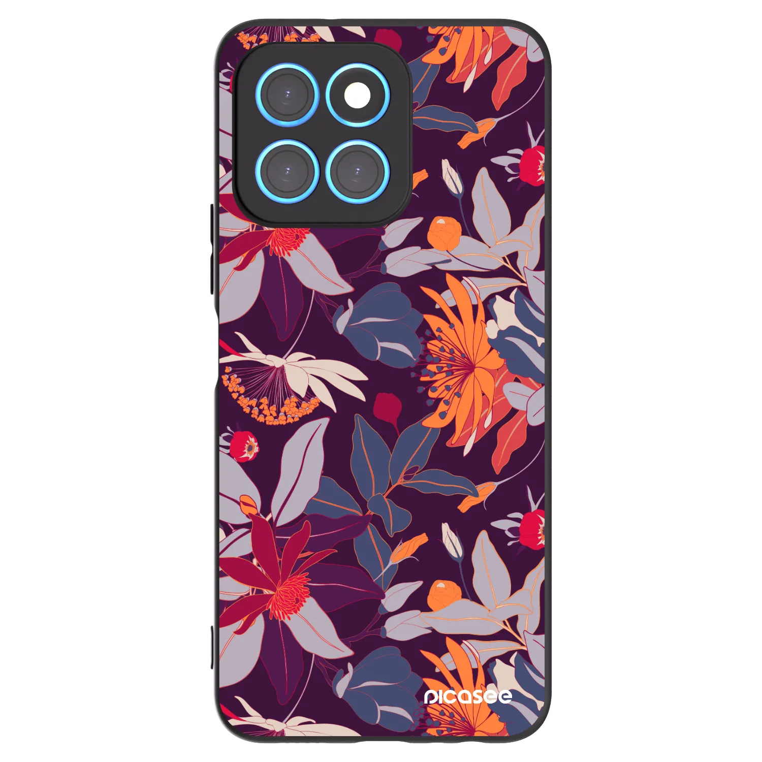Picasee silikonowe czarne etui na Honor X8 5G - Purple Leaf