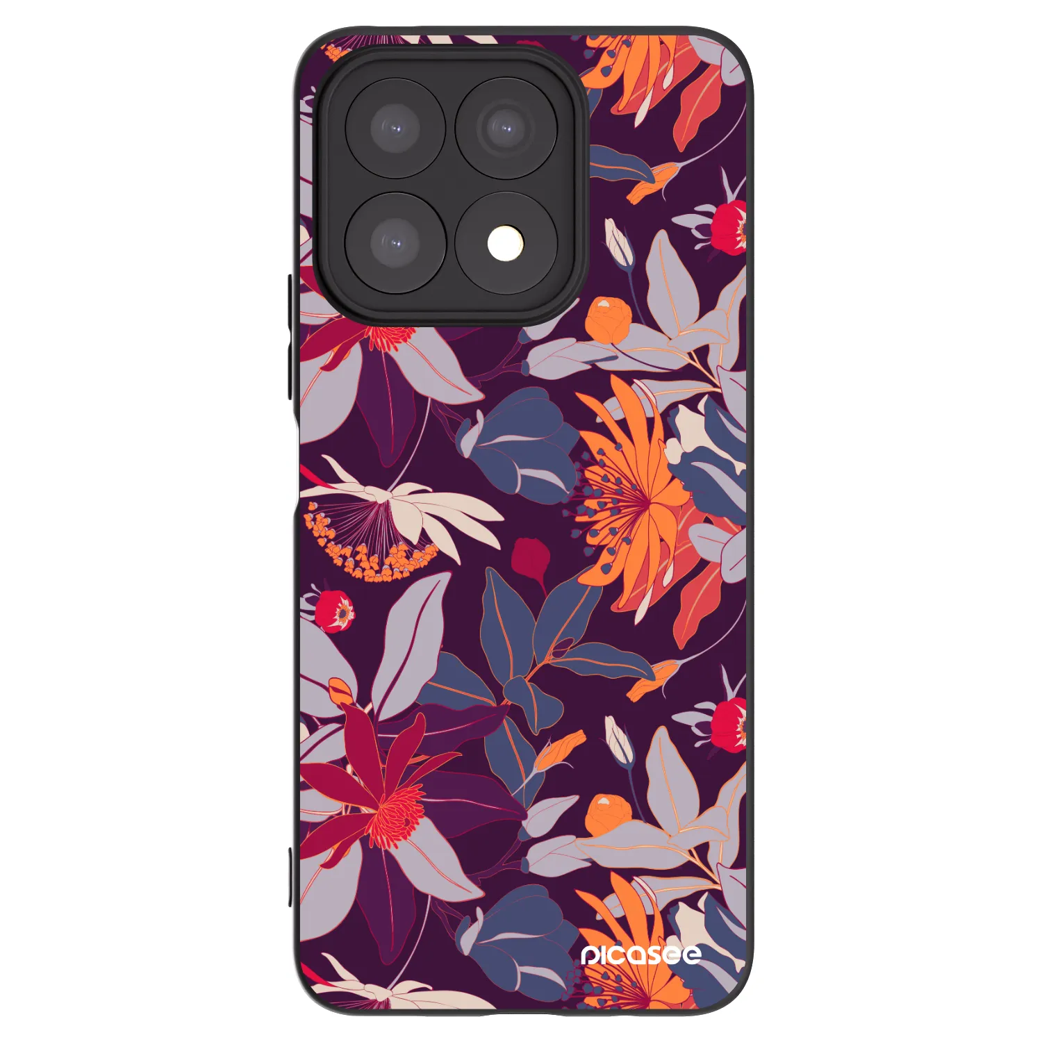 Picasee silikonowe czarne etui na Honor X8a - Purple Leaf