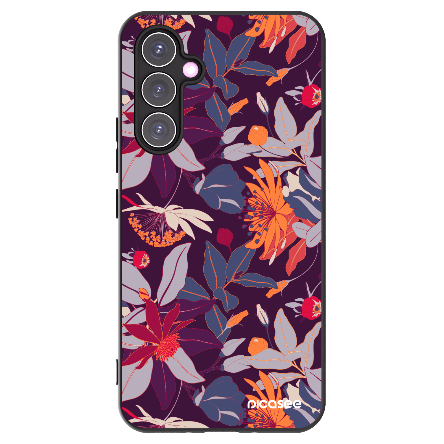 Picasee silikonowe czarne etui na Samsung Galaxy A54 5G A546B - Purple Leaf