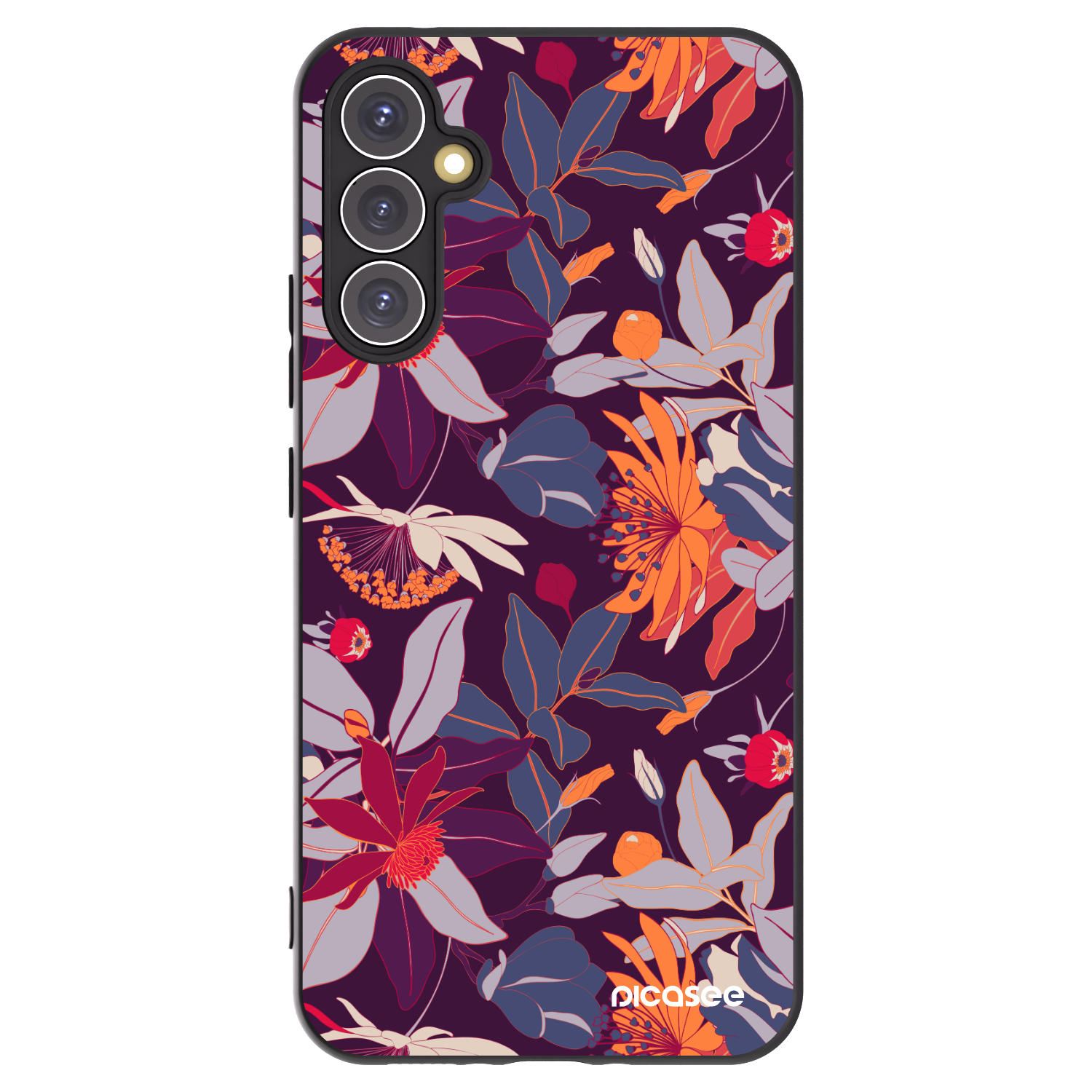 Picasee silikonowe czarne etui na Samsung Galaxy A34 5G A346B - Purple Leaf