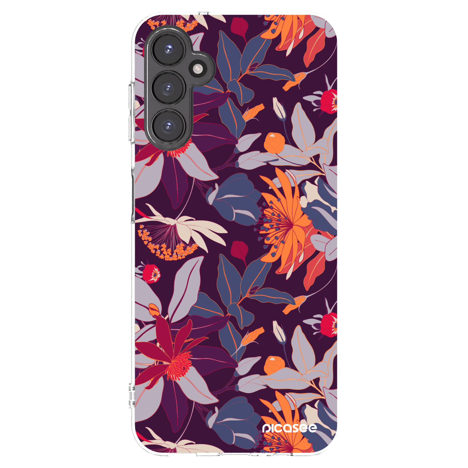 Picasee silikonowe przeźroczyste etui na Samsung Galaxy A14 5G A146P - Purple Leaf