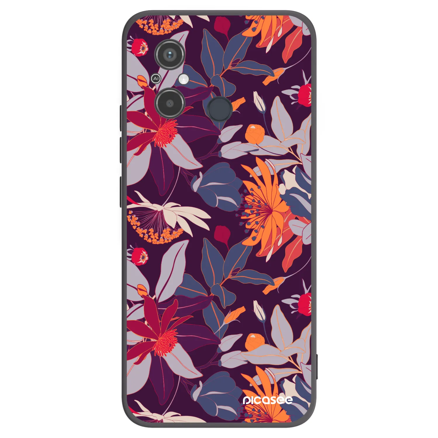 Picasee silikonowe czarne etui na Xiaomi Redmi 12C - Purple Leaf