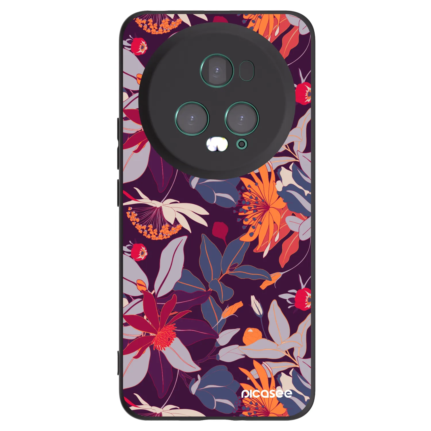 Picasee silikonowe czarne etui na Honor Magic5 Pro - Purple Leaf