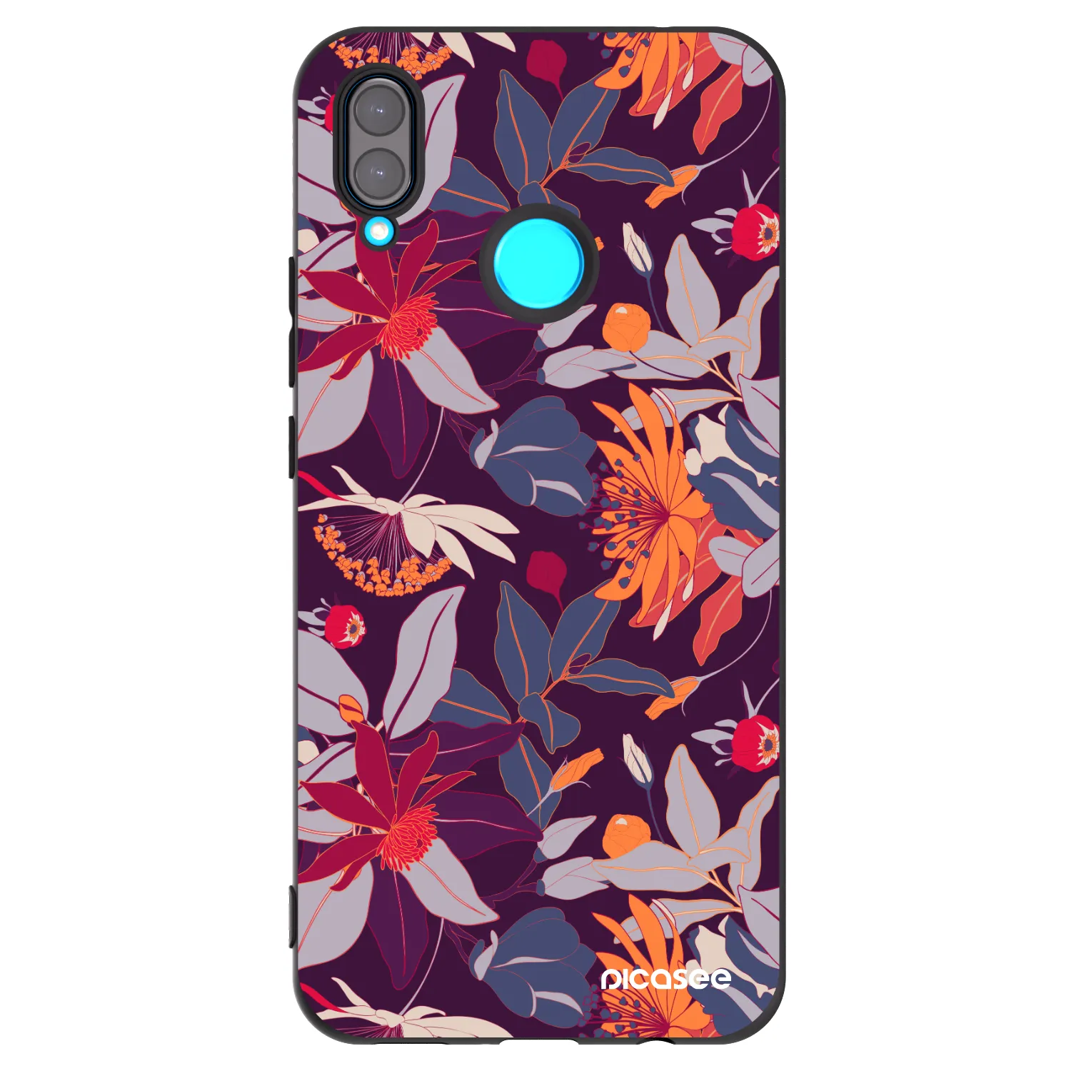 Picasee silikonowe czarne etui na Huawei Nova 3i - Purple Leaf
