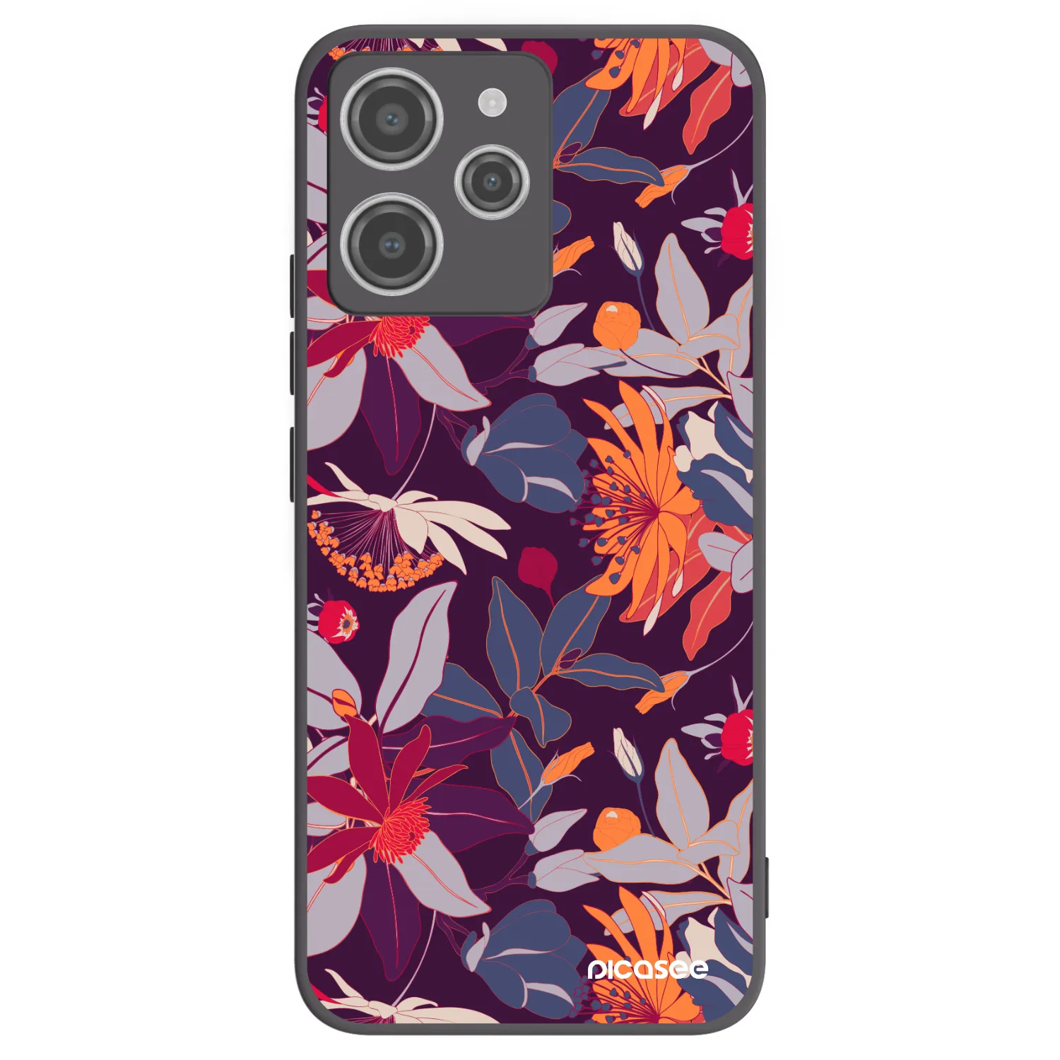Picasee silikonowe czarne etui na Xiaomi Redmi 12 4G - Purple Leaf