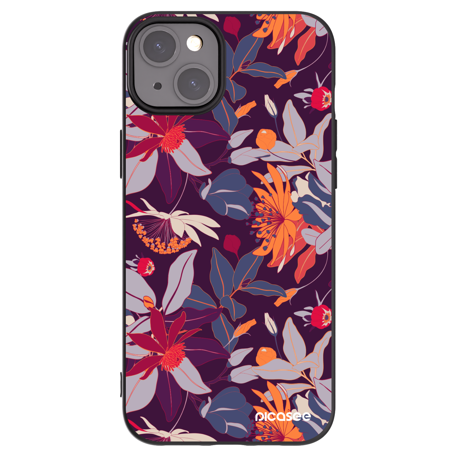 Picasee silikonowe czarne etui na Apple iPhone 15 Plus - Purple Leaf