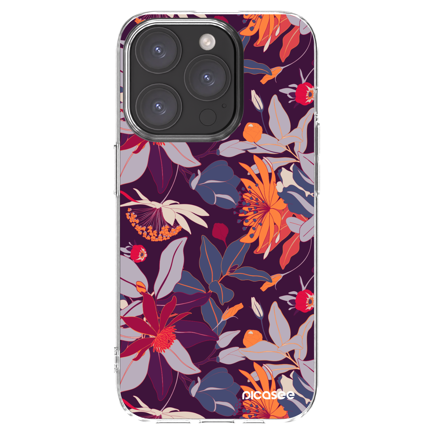 Picasee silikonowe przeźroczyste etui na Apple iPhone 15 Pro - Purple Leaf
