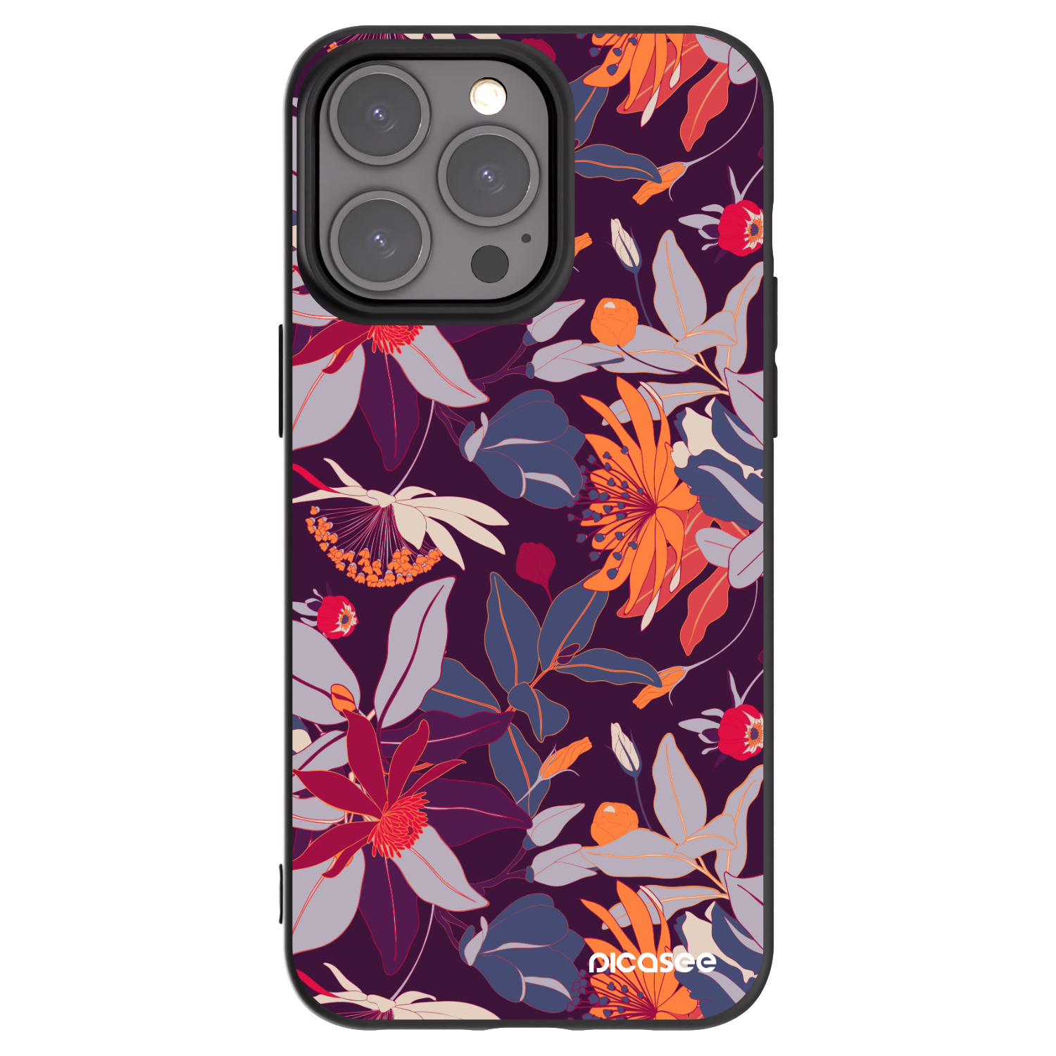 Picasee silikonowe czarne etui na Apple iPhone 15 Pro Max - Purple Leaf