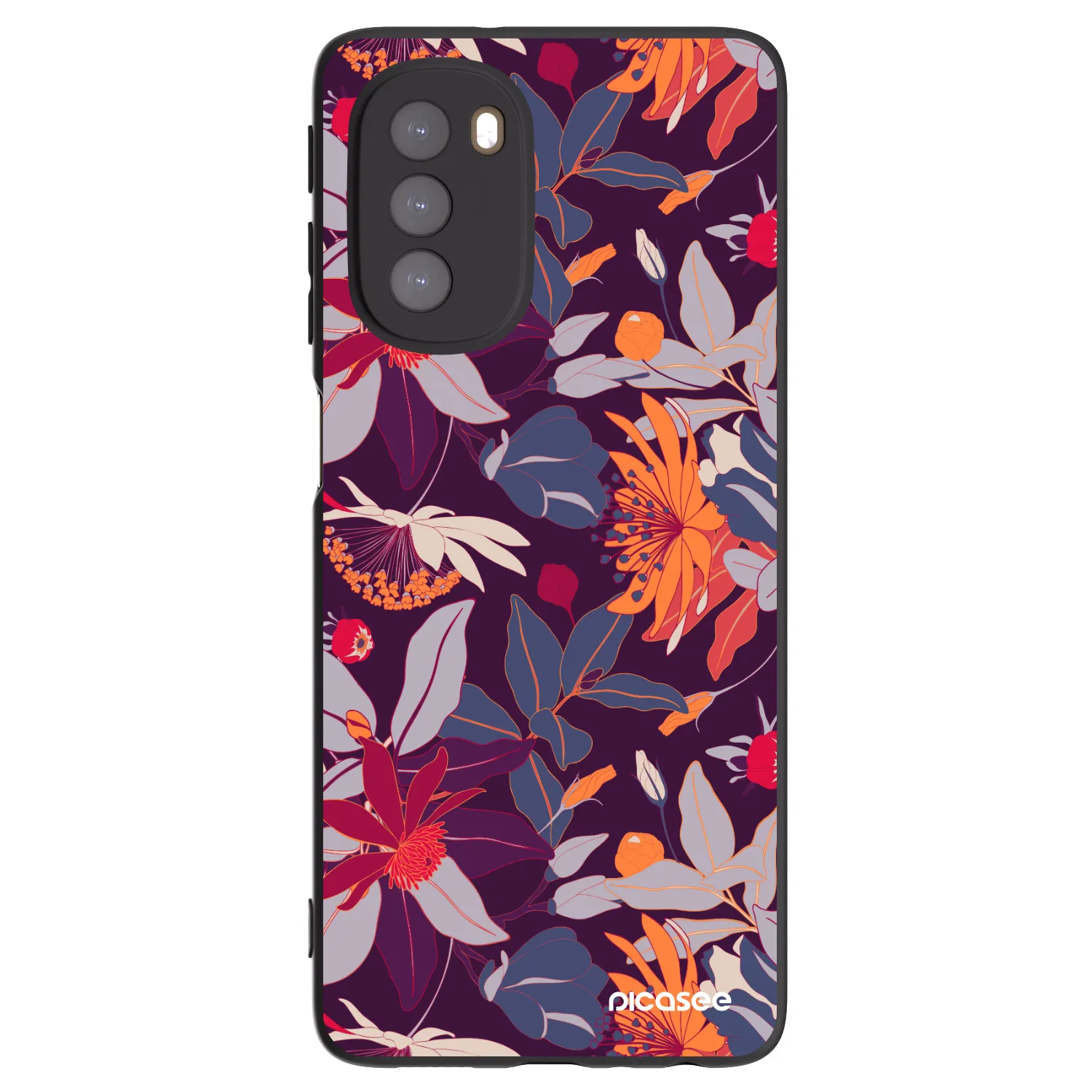 Picasee silikonowe czarne etui na Motorola Moto G51 - Purple Leaf