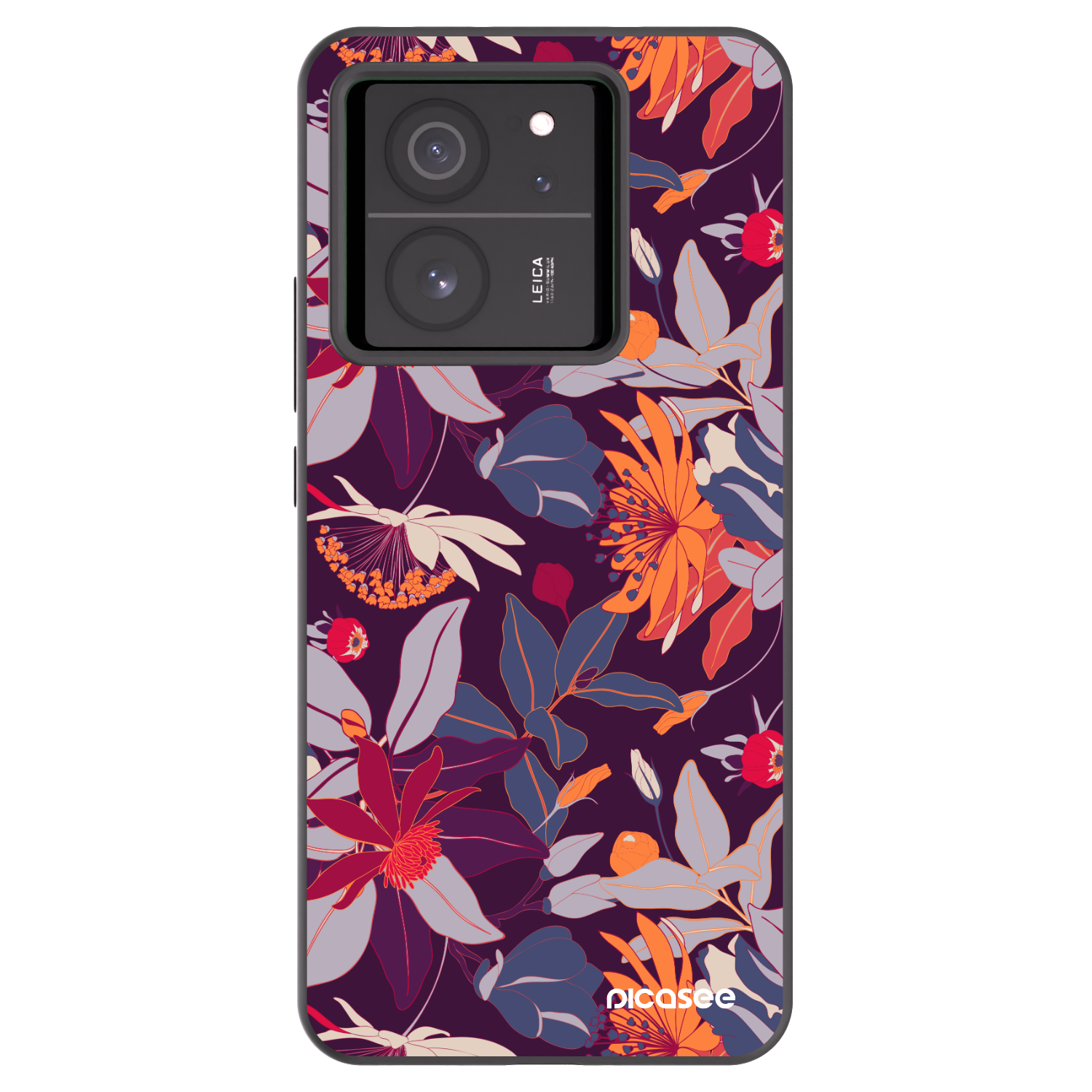 Picasee silikonowe czarne etui na Xiaomi 13T - Purple Leaf