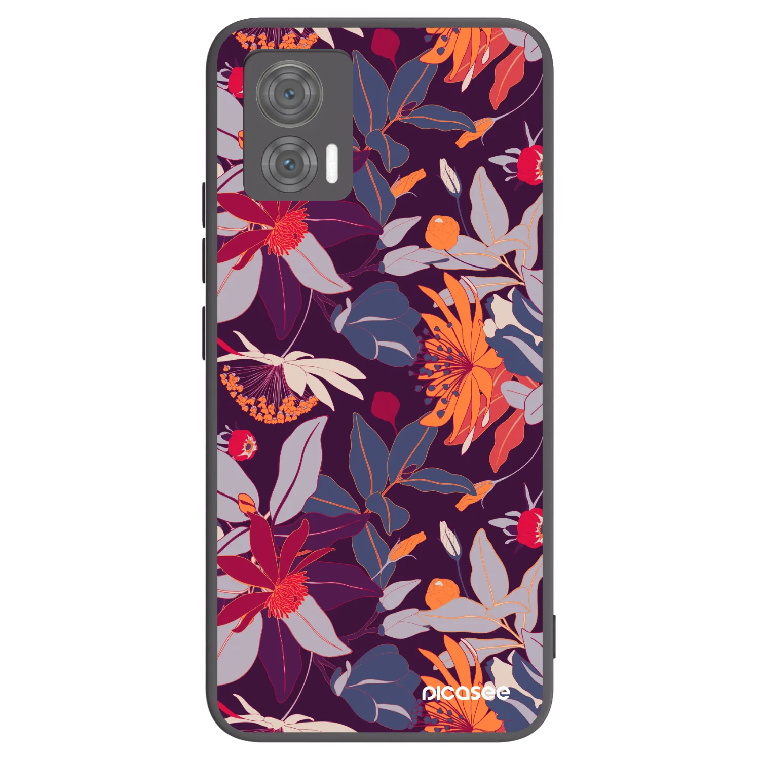 Picasee silikonowe czarne etui na Motorola Edge 30 Neo - Purple Leaf