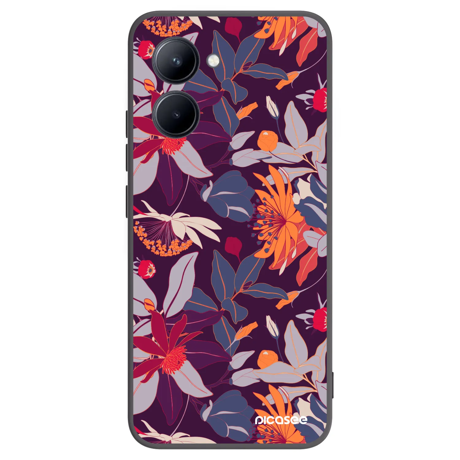 Picasee silikonowe czarne etui na Realme C33 (2023) - Purple Leaf