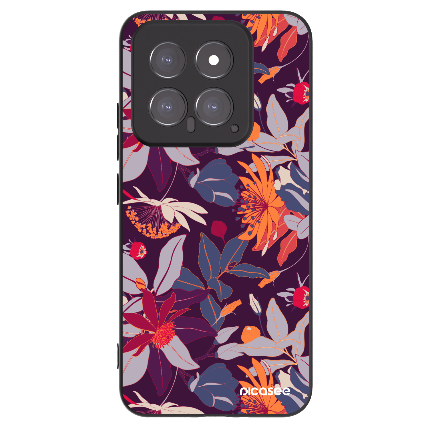 Picasee silikonowe czarne etui na Xiaomi 14 - Purple Leaf