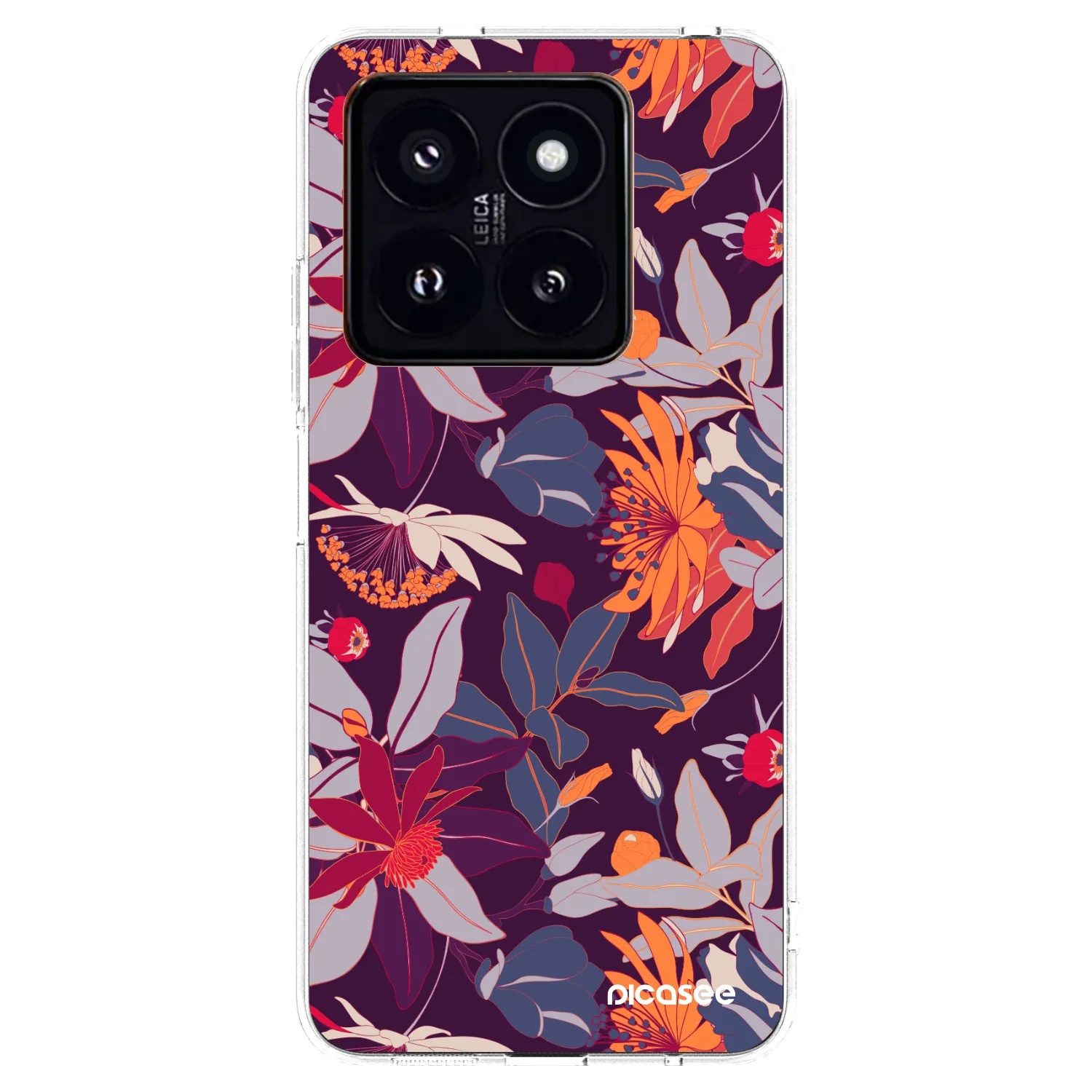 Picasee silikonowe przeźroczyste etui na Xiaomi 14 Pro - Purple Leaf