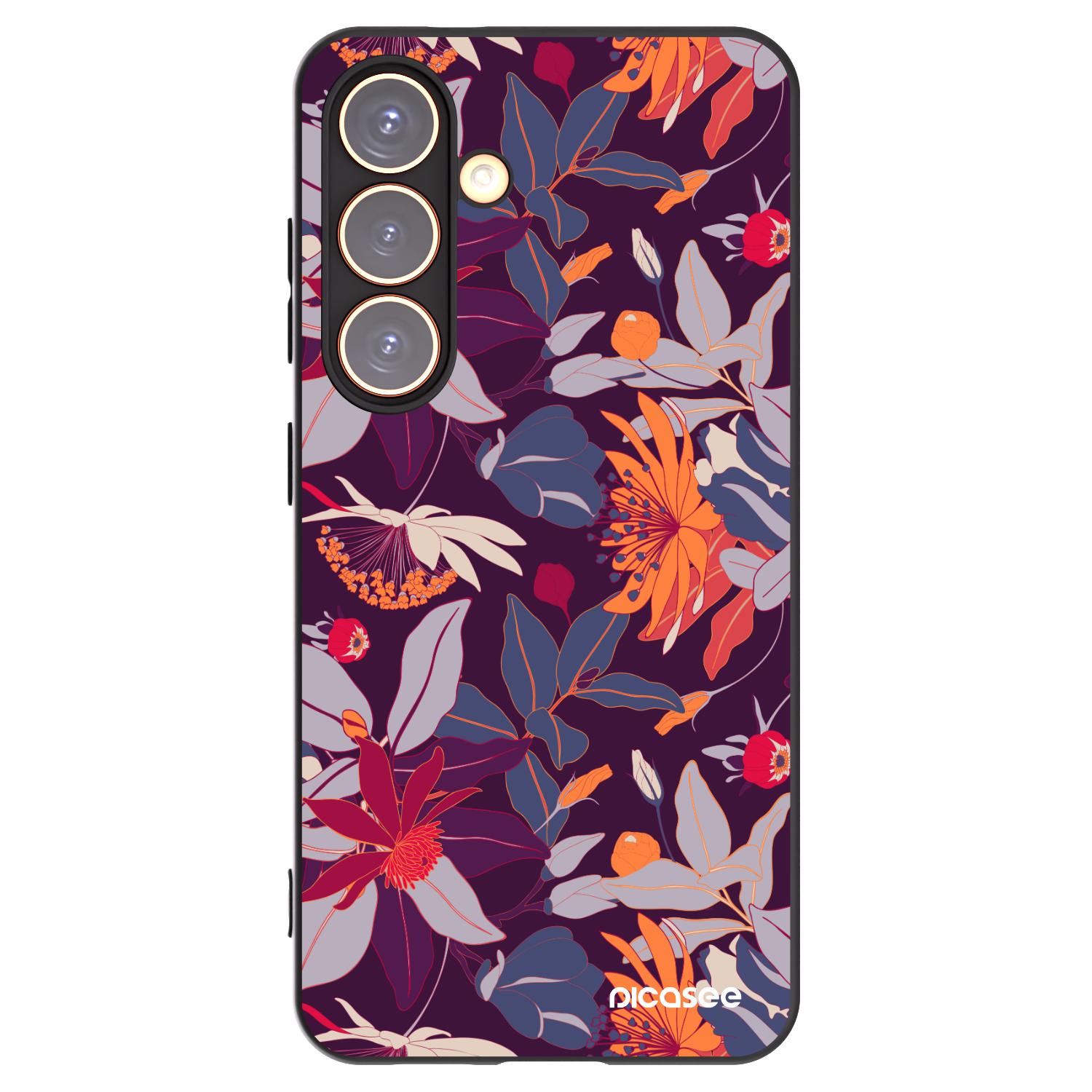 Picasee silikonowe czarne etui na Samsung Galaxy S24 S921B 5G - Purple Leaf