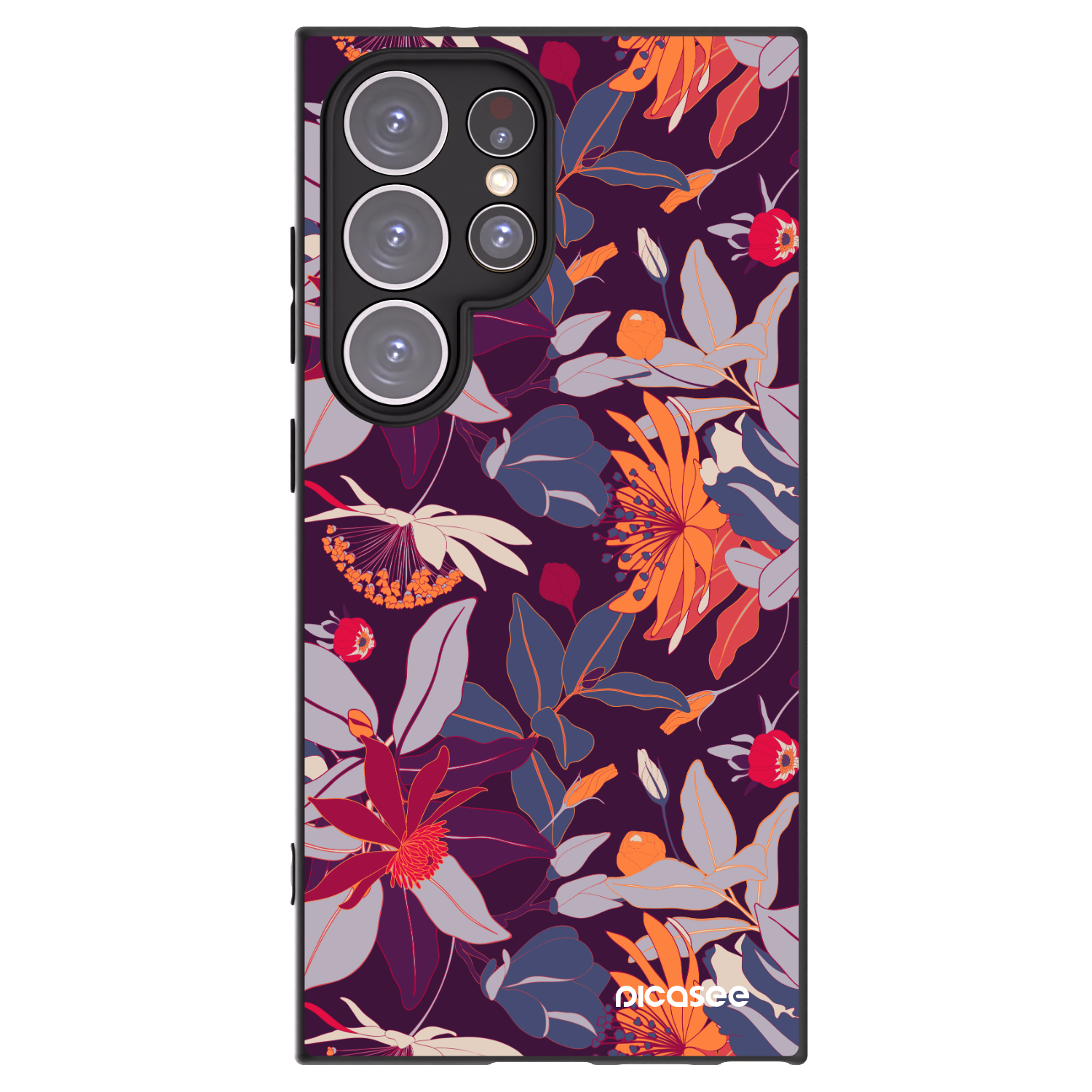 Picasee silikonowe czarne etui na Samsung Galaxy S24 Ultra S928B 5G - Purple Leaf