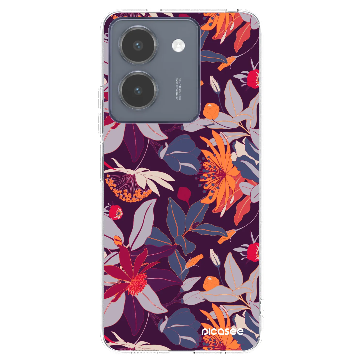 Picasee silikonowe przeźroczyste etui na Vivo Y36 4G - Purple Leaf