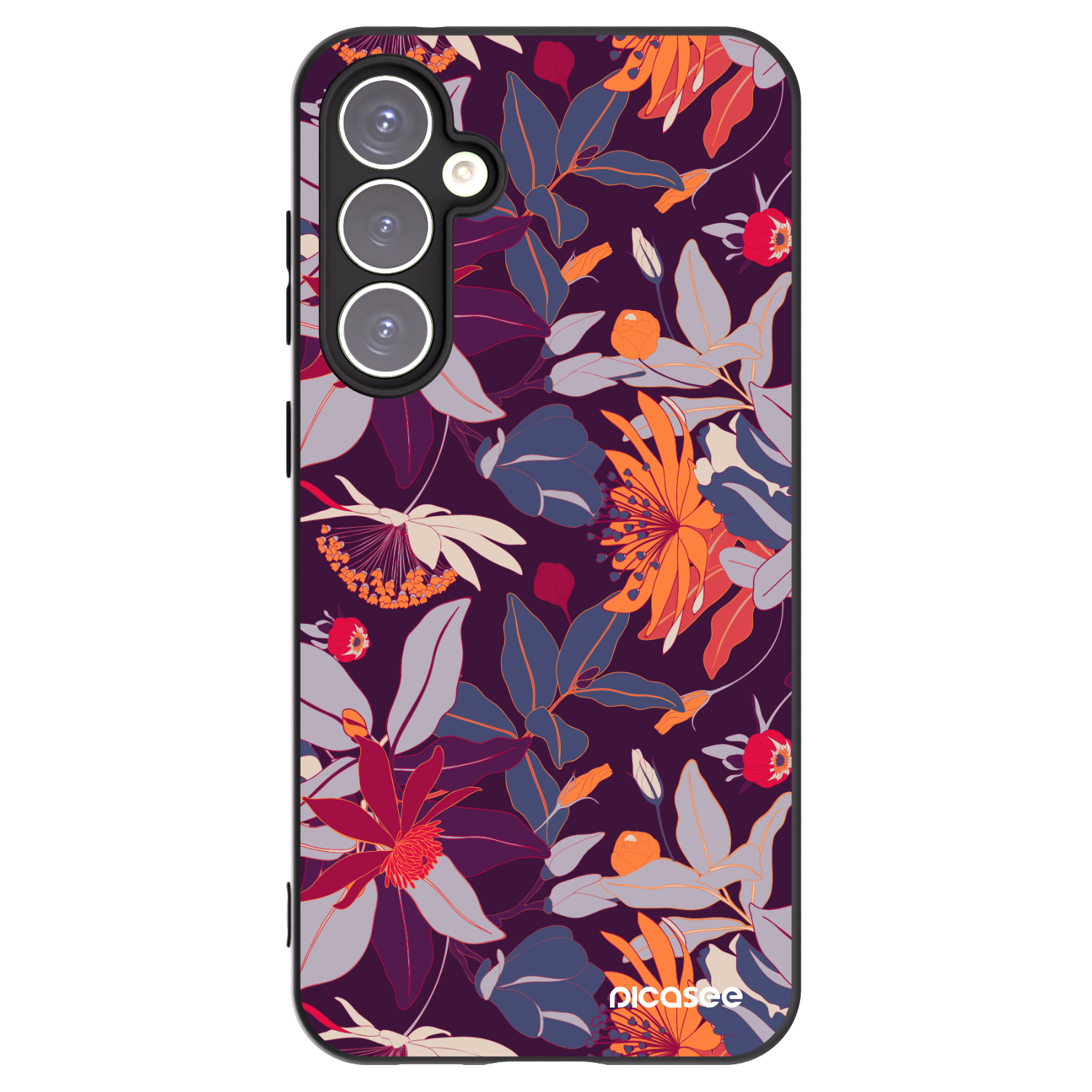 Picasee silikonowe czarne etui na Samsung Galaxy S23 FE S711B - Purple Leaf