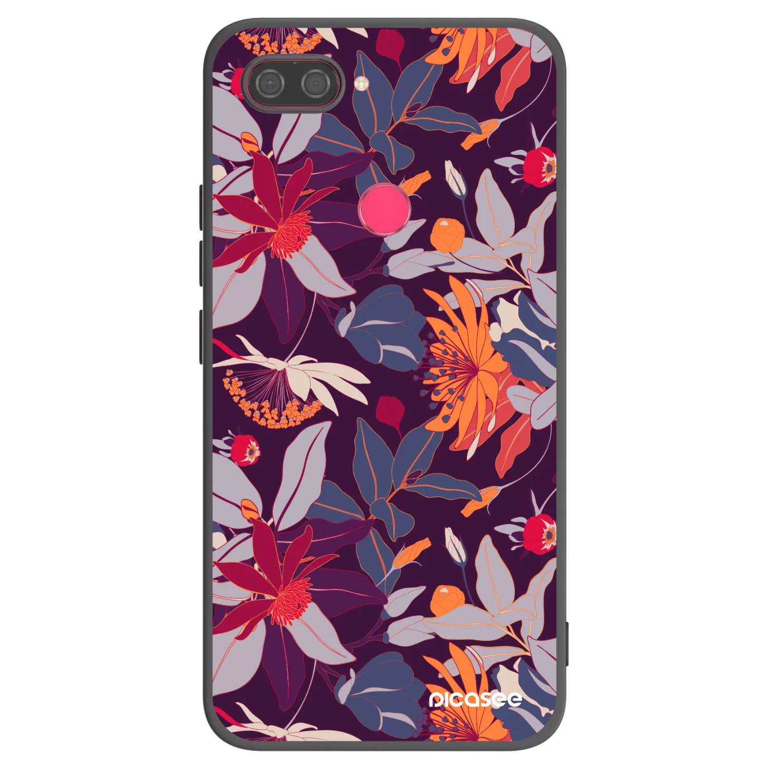 Picasee silikonowe czarne etui na Xiaomi Mi 8 Lite - Purple Leaf