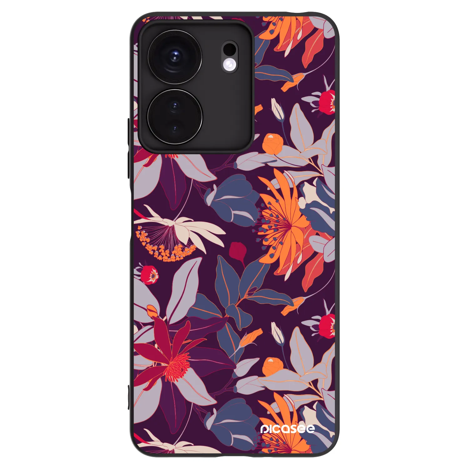 Picasee silikonowe czarne etui na Xiaomi Redmi 13C 4G - Purple Leaf