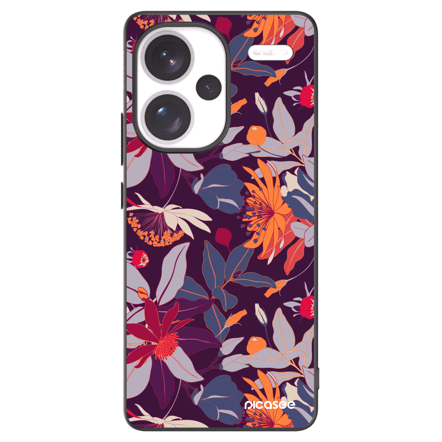 Picasee silikonowe czarne etui na Xiaomi Redmi Note 13 Pro+ 5G - Purple Leaf