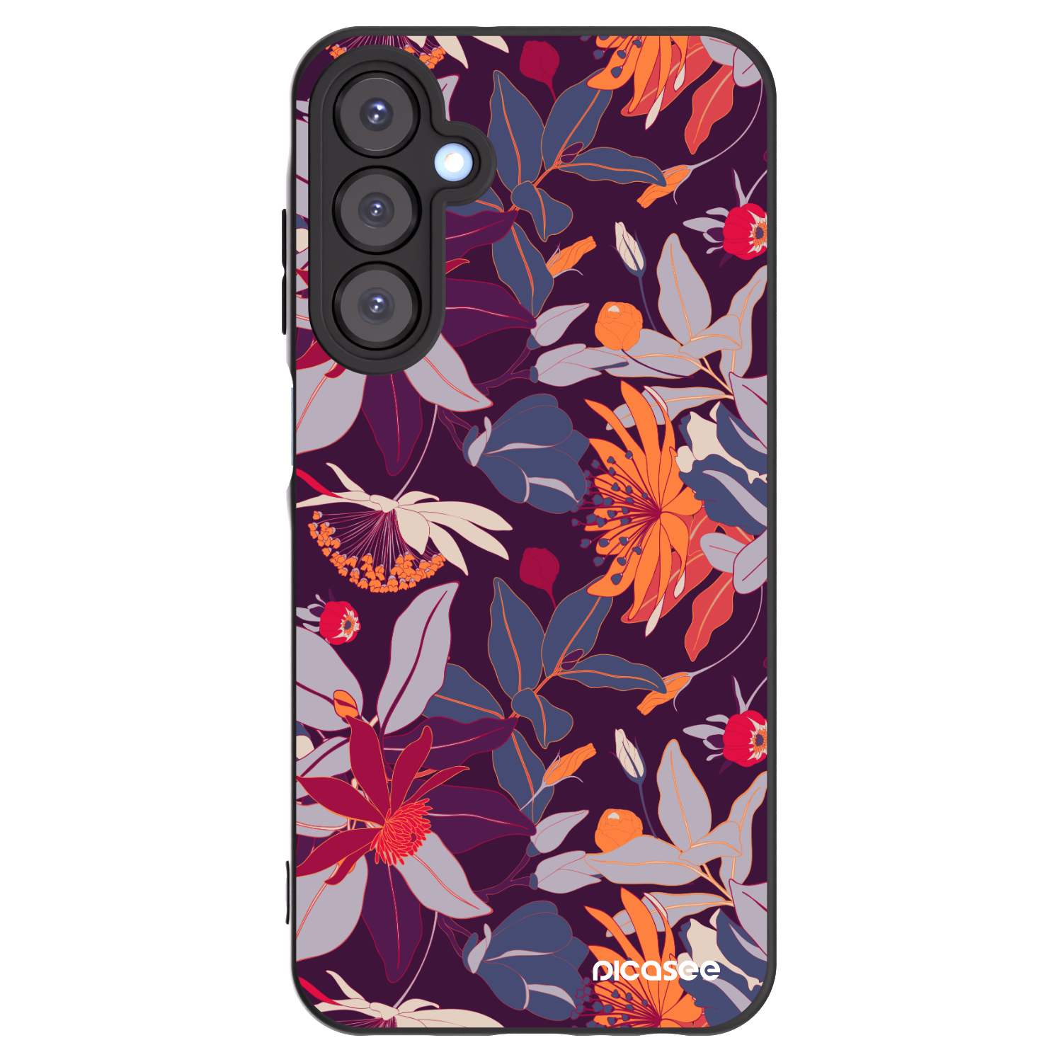 Picasee silikonowe czarne etui na Samsung Galaxy A25 A256B 5G - Purple Leaf