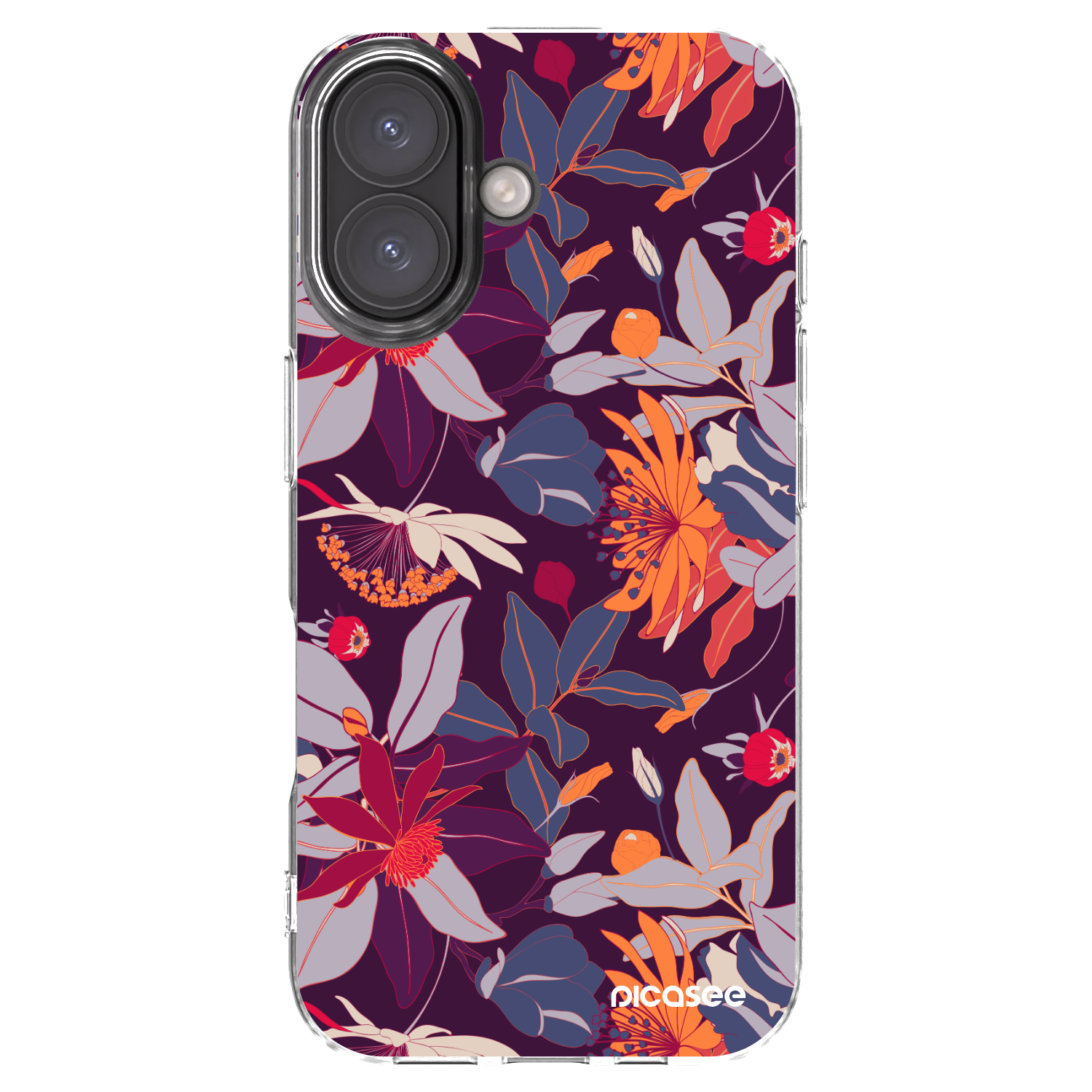 Picasee silikonowe przeźroczyste etui na Apple iPhone 16 - Purple Leaf