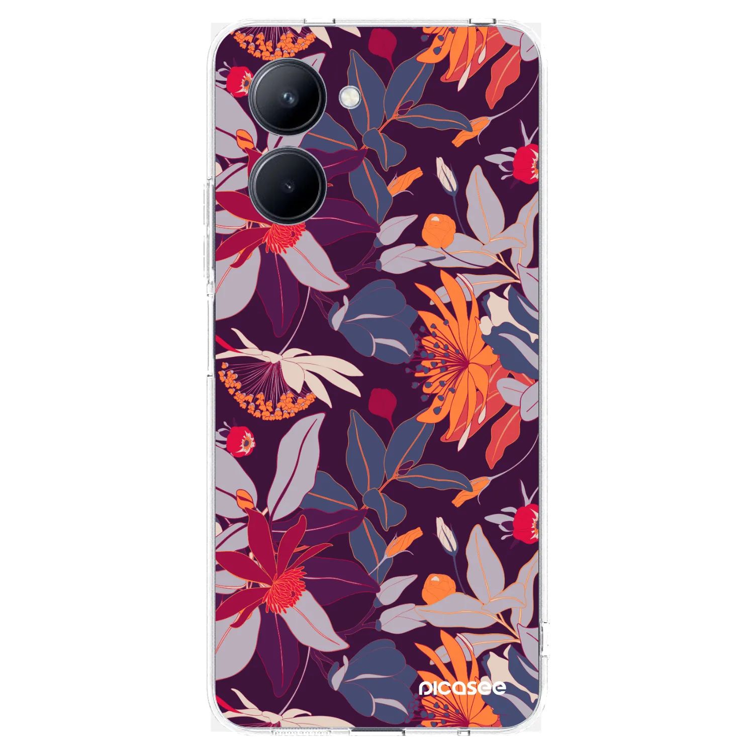 Picasee silikonowe przeźroczyste etui na Realme C33 (2023) - Purple Leaf