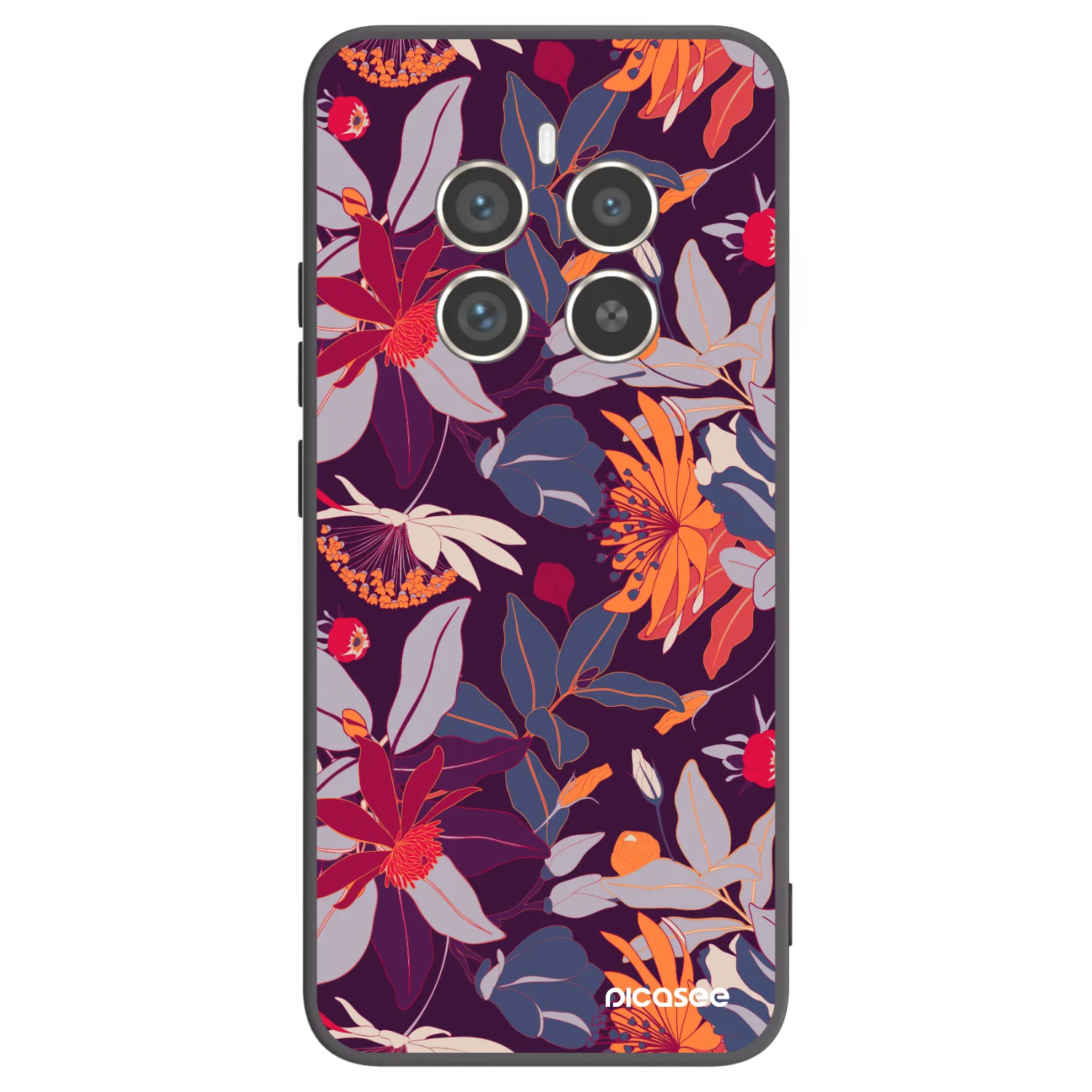Picasee silikonowe czarne etui na Realme 12 Pro 5G - Purple Leaf
