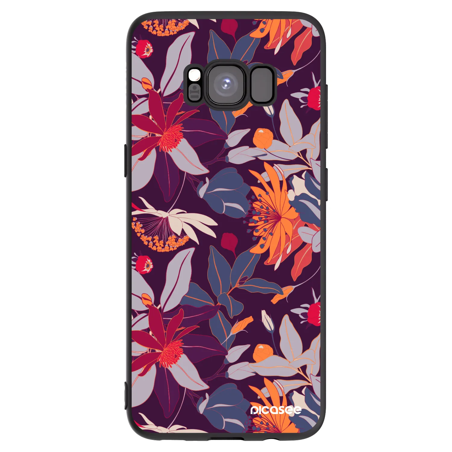 Picasee silikonowe czarne etui na Samsung Galaxy S8 G950F - Purple Leaf