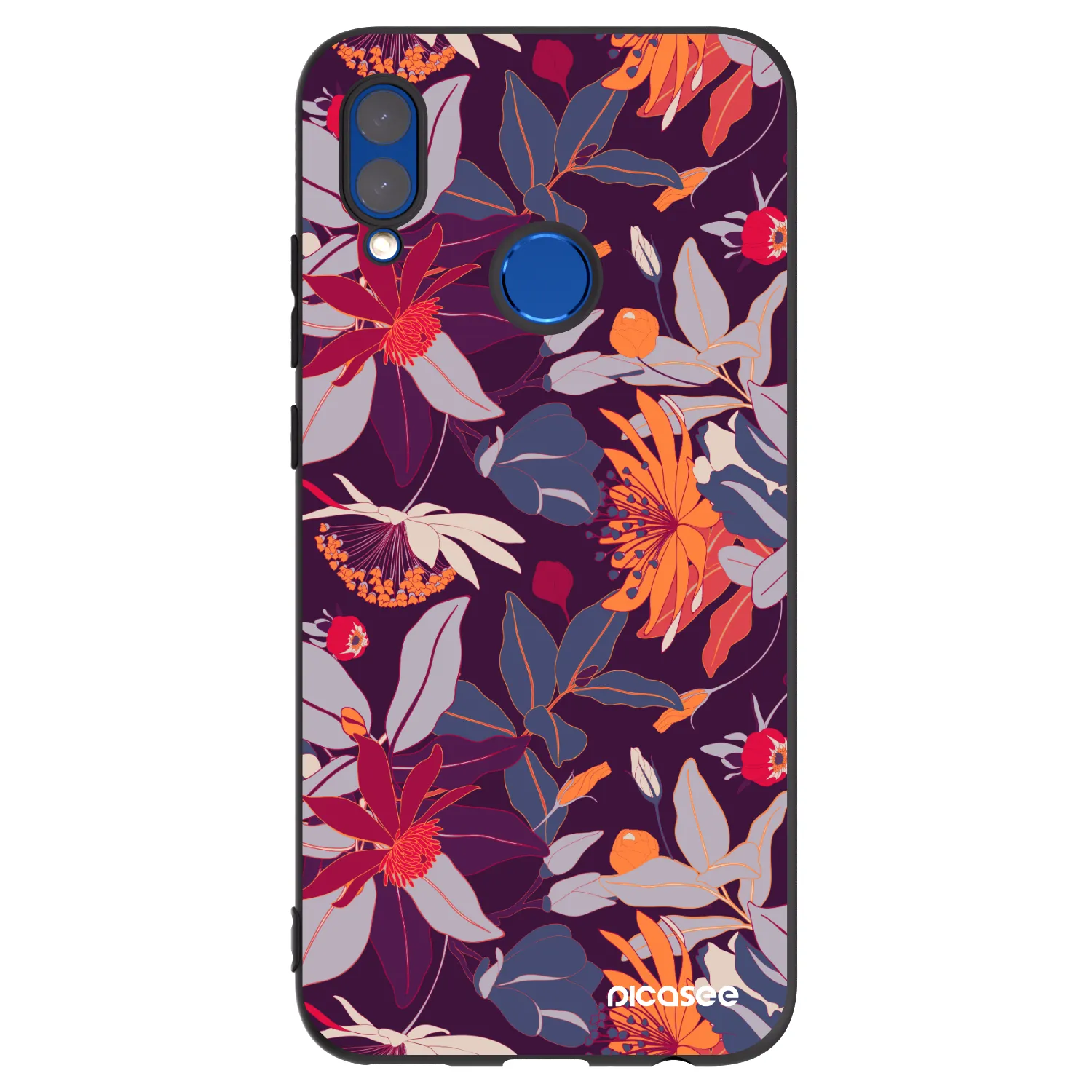 Picasee silikonowe czarne etui na Honor 10 Lite - Purple Leaf