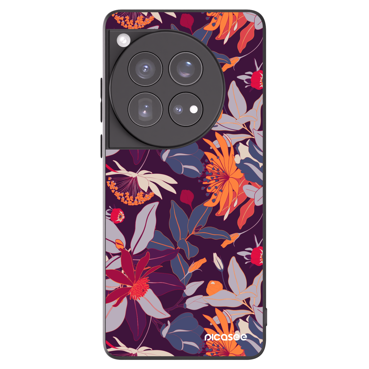 Picasee silikonowe czarne etui na OnePlus 12 5G - Purple Leaf