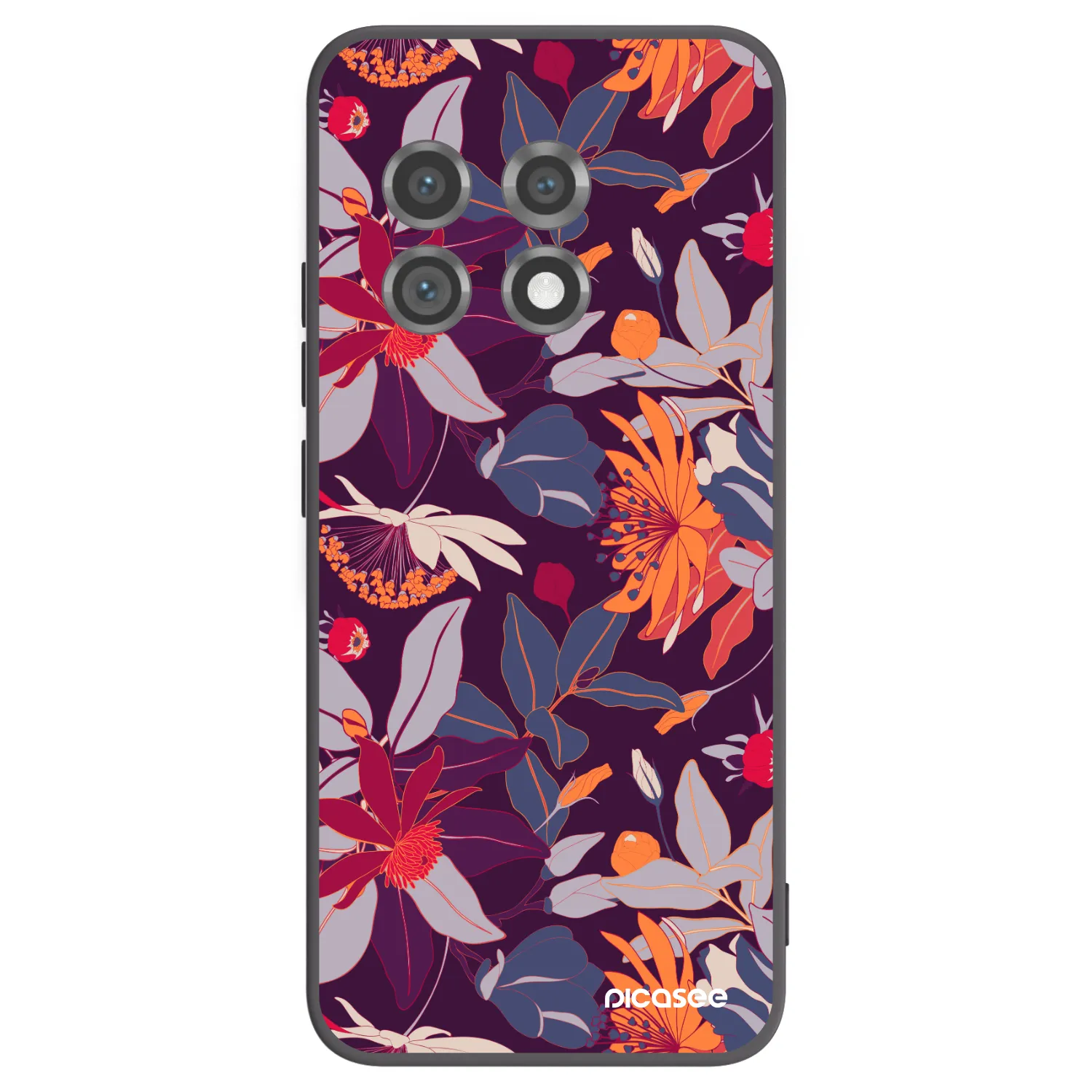 Picasee silikonowe czarne etui na OnePlus 11 5G - Purple Leaf